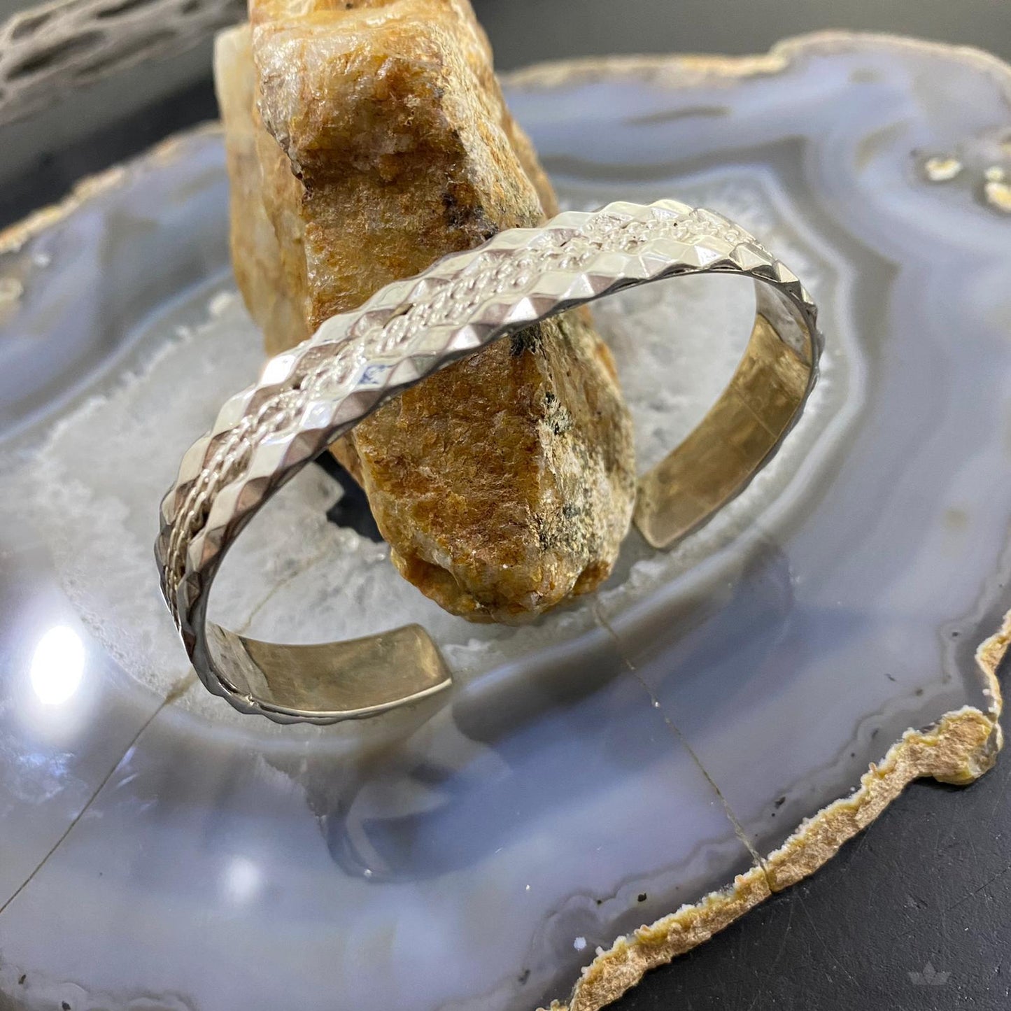 Vintage Native American Sterling Silver Decorated Stackable Bracelet For Women