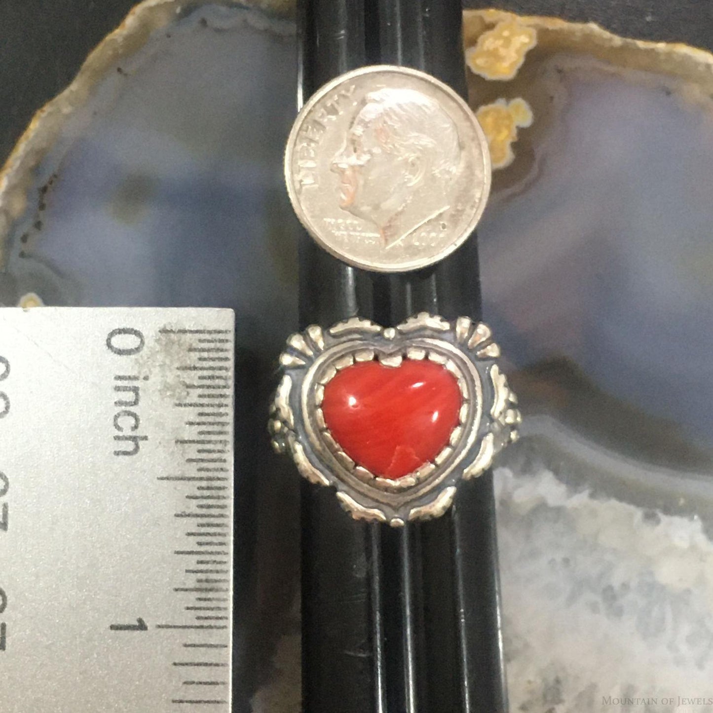 Carolyn Pollack Southwestern Style Sterling Silver Red Jasper Decorated Heart Ring For Women