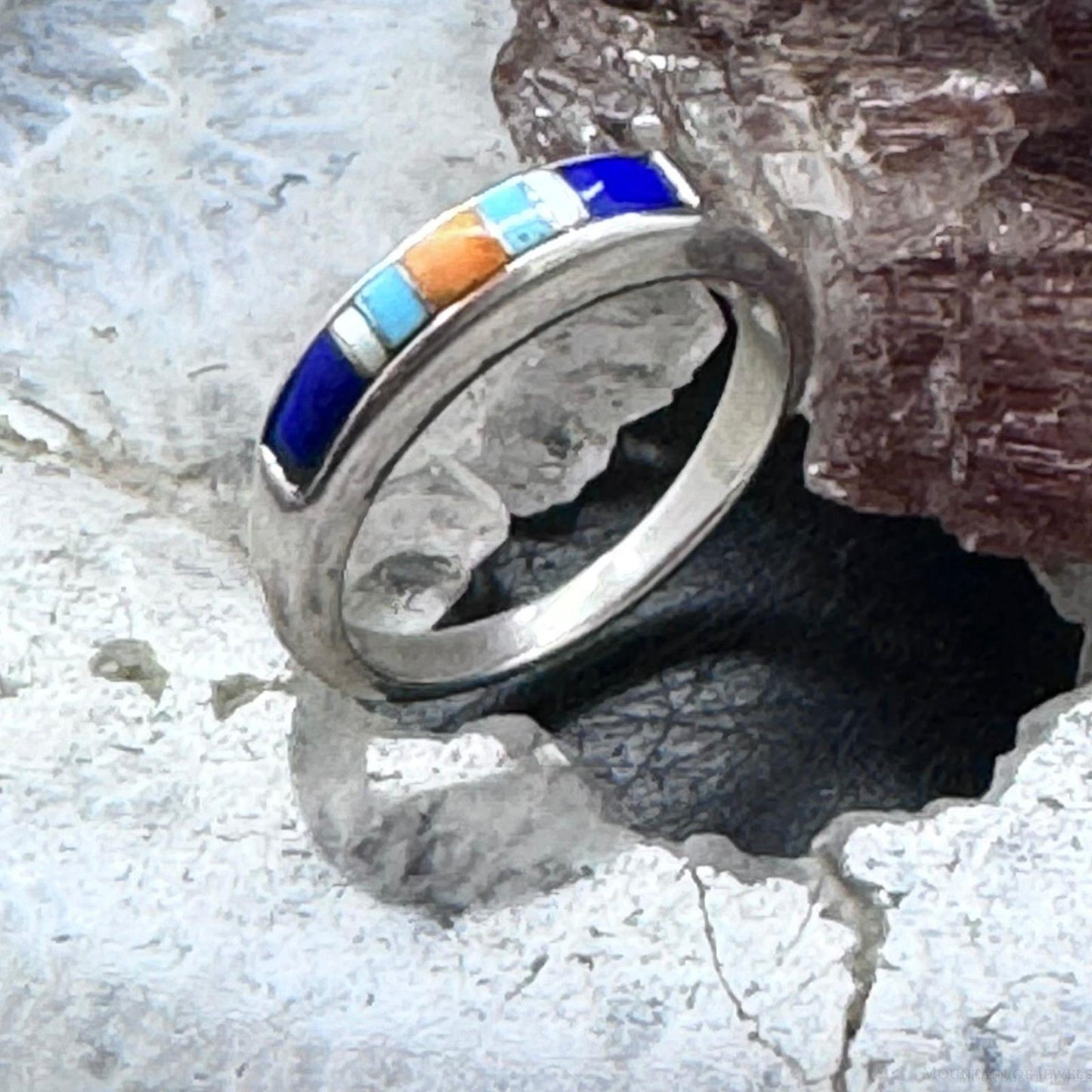 Carolyn Pollack Sterling Silver Multi Gemstone Inlay Thin Band Ring For Women