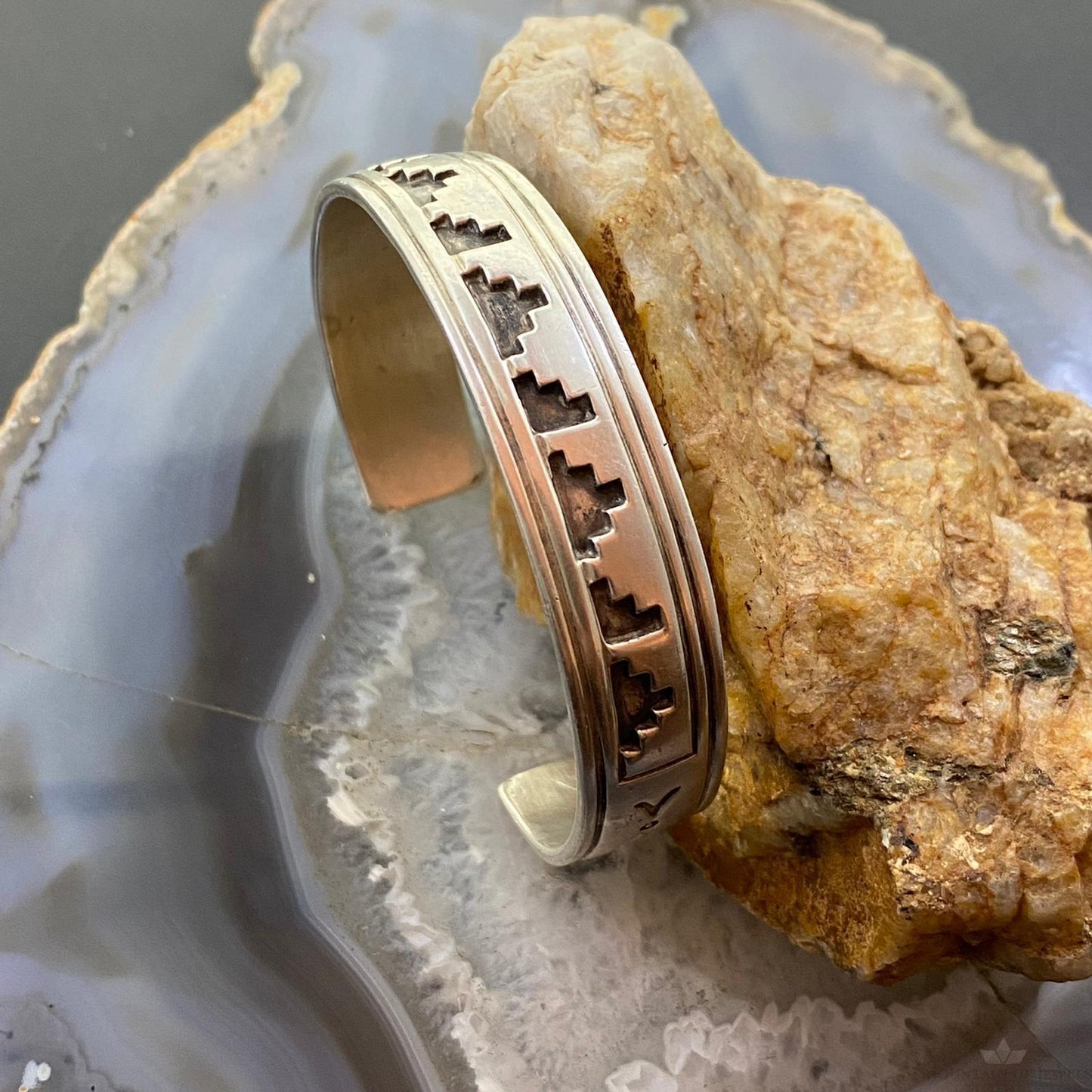 Vintage Signed Native American Sterling Southwestern Motif Bracelet For Women