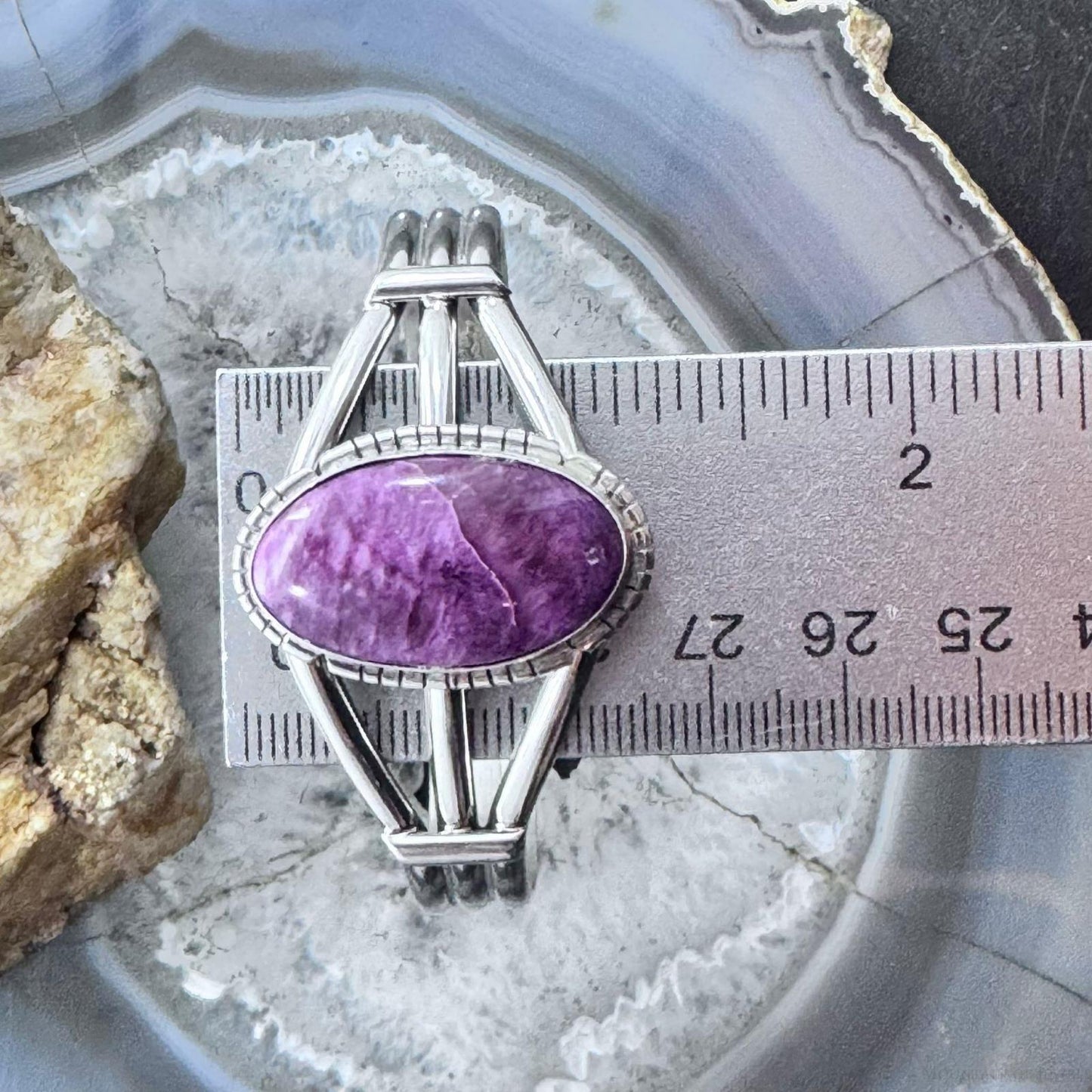 Samson Edsitty Native American Sterling Silver Oval Spiny Oyster Bracelet For Women