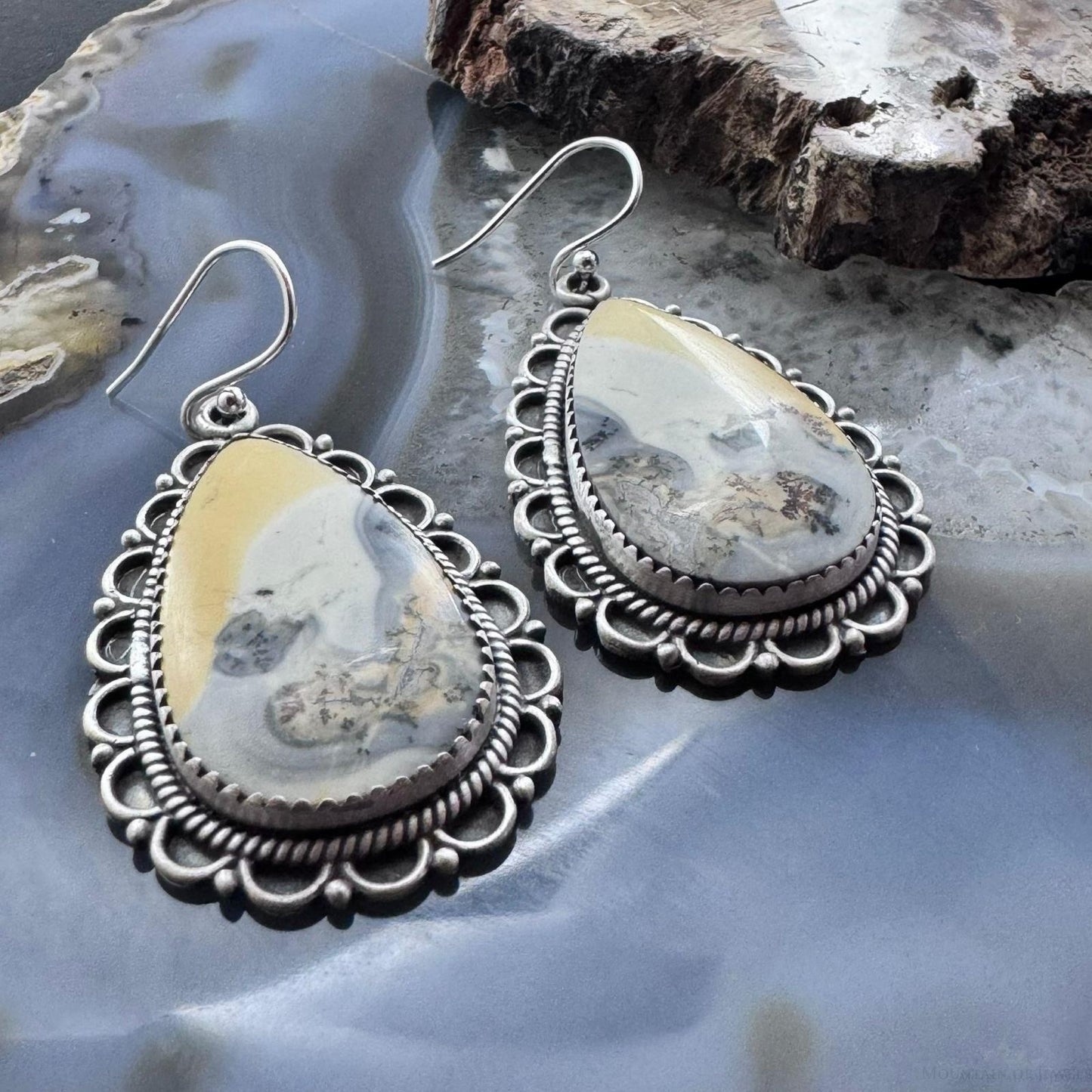 Sterling Silver Southwestern Style Teardrop Maligano Jasper Dangle Earrings For Women #2