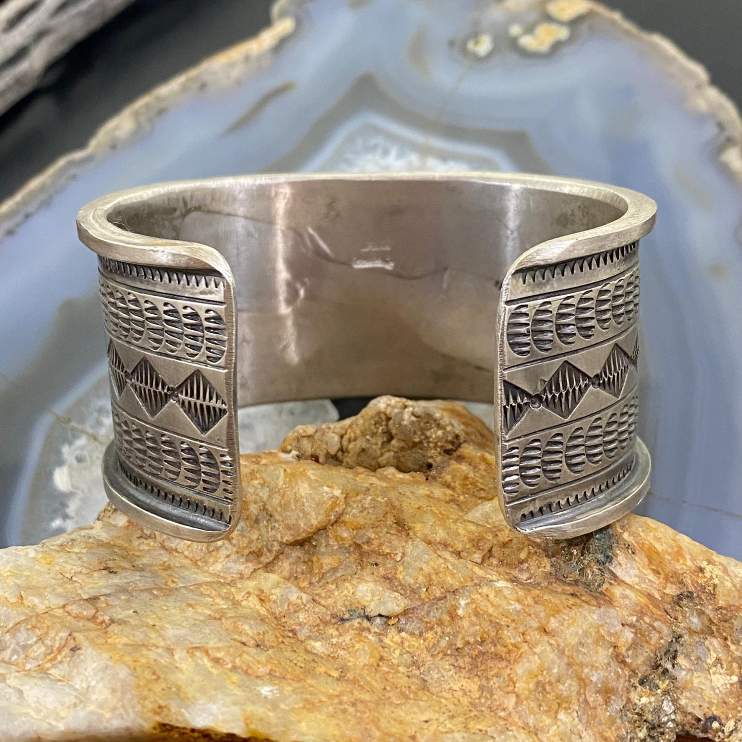 Willie Vintage Native American Sterling Stamped Heavy Gauge Bracelet For Women