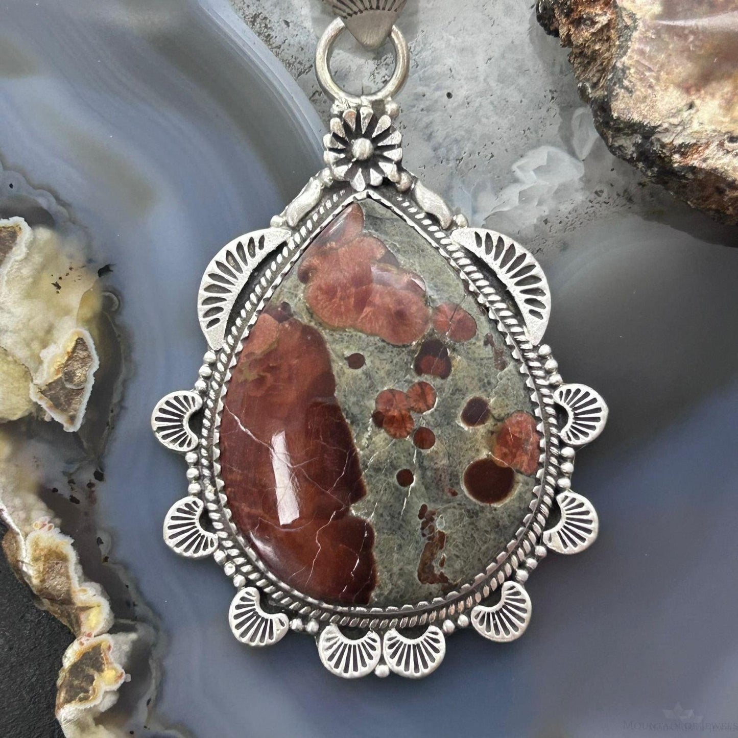 Sterling Silver Southwestern Style Wide Teardrop Peanut Obsidian Pendant For Women