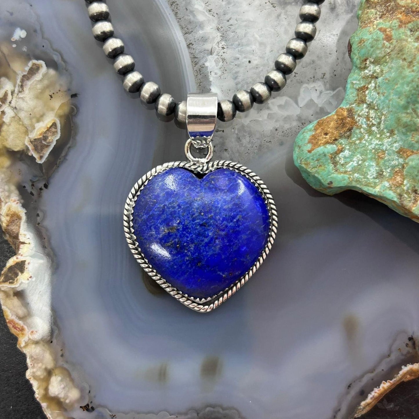 Sterling Silver Southwestern Style Lapis Lazuli Heart Pendant For Women #1