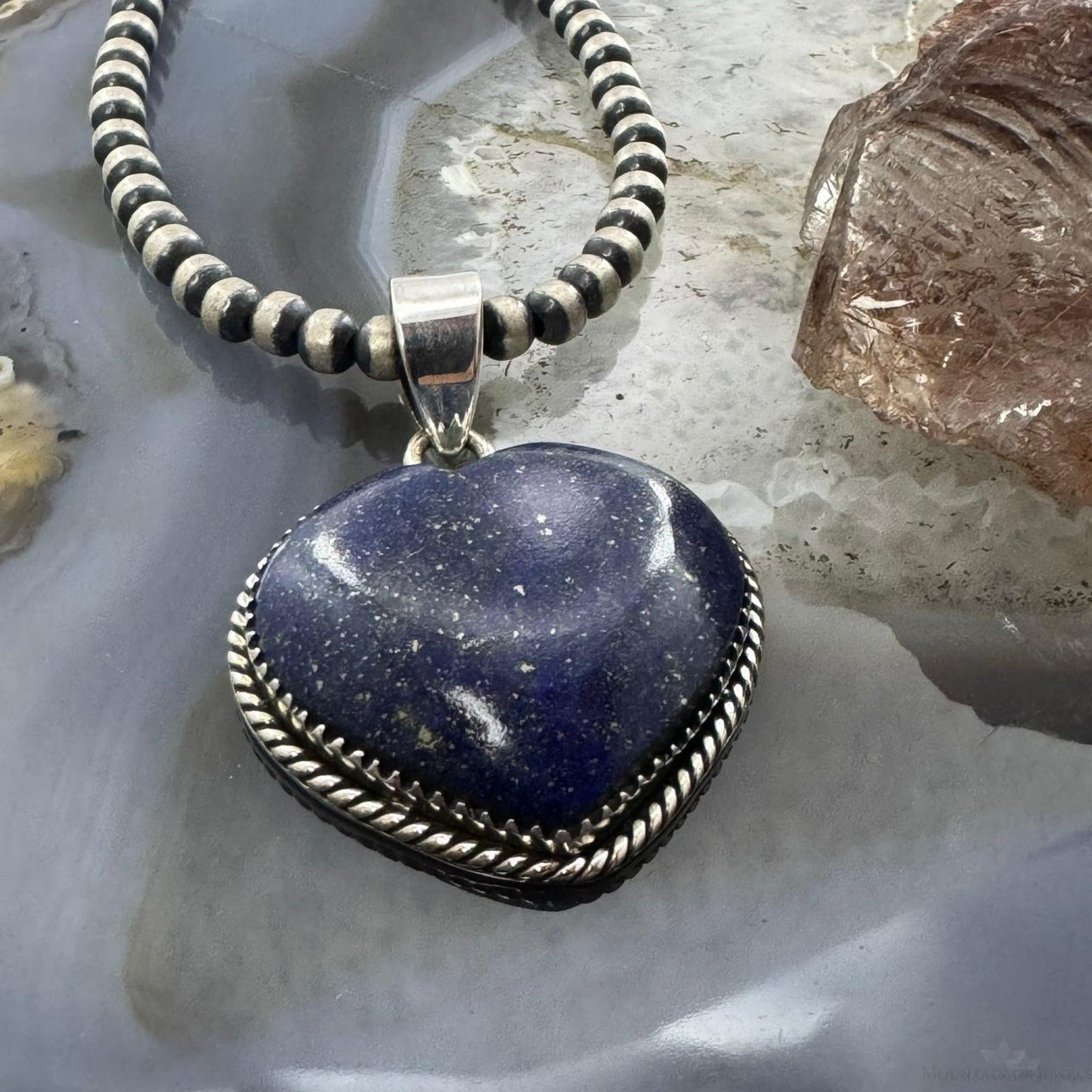 Sterling Silver Southwestern Style Lapis Heart Shape Pendant For Women