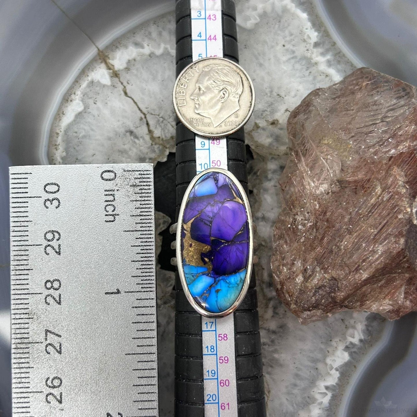 Sterling Silver Southwestern Style Oval Purple Mohave Turquoise Ring Size 7 For Women