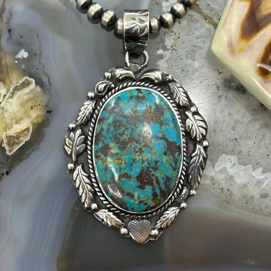 Sterling Silver Southwestern Style Oval Turquoise Pendant For Women #10