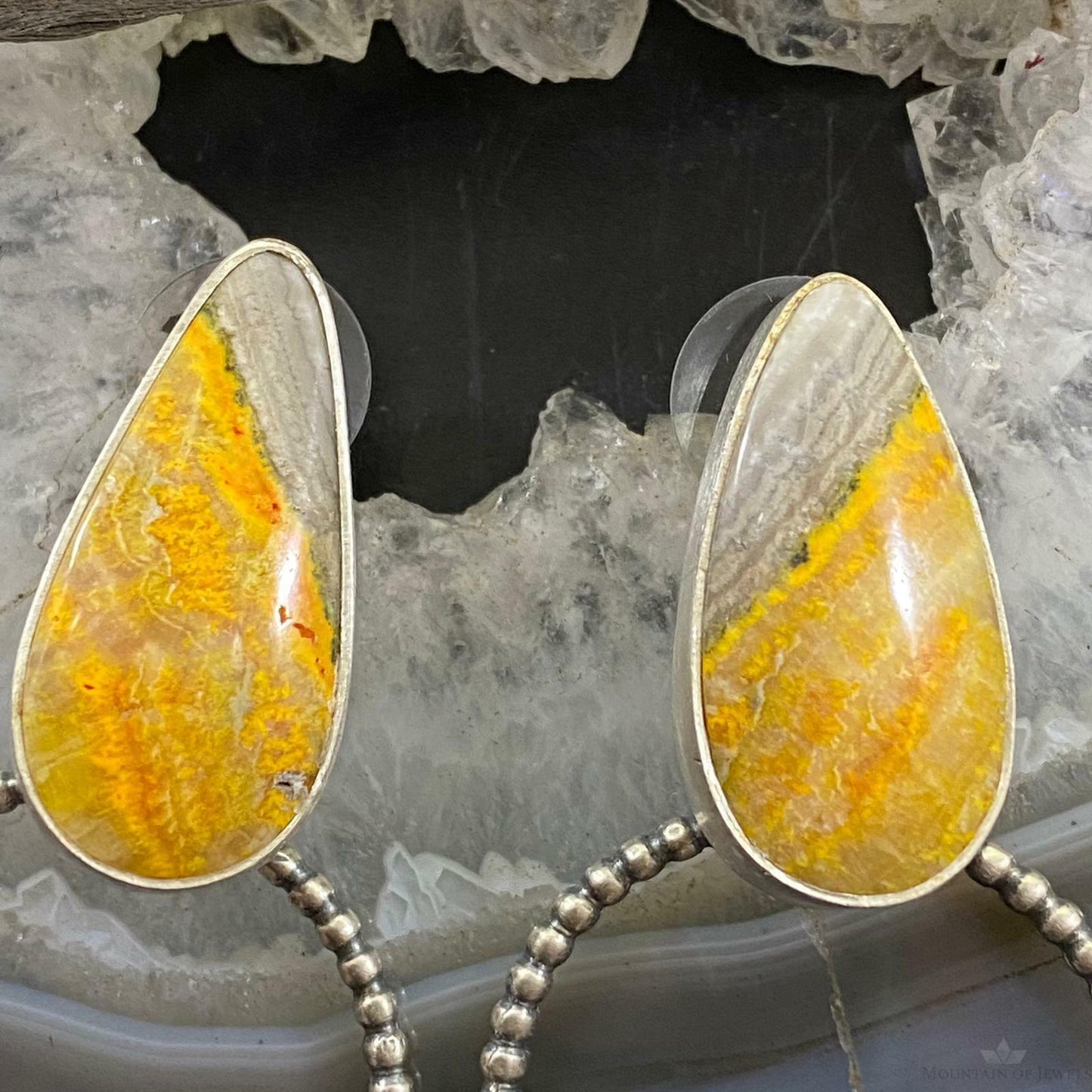 Sterling Silver Bumblebee Jasper w/ Hoop Post Earrings For Women