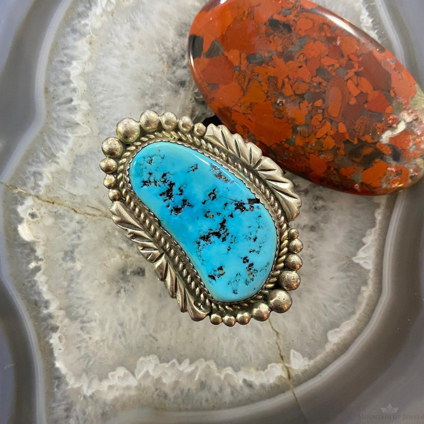 Vintage Native American Sterling Kingman Turquoise Ring Size 10.25 For Women