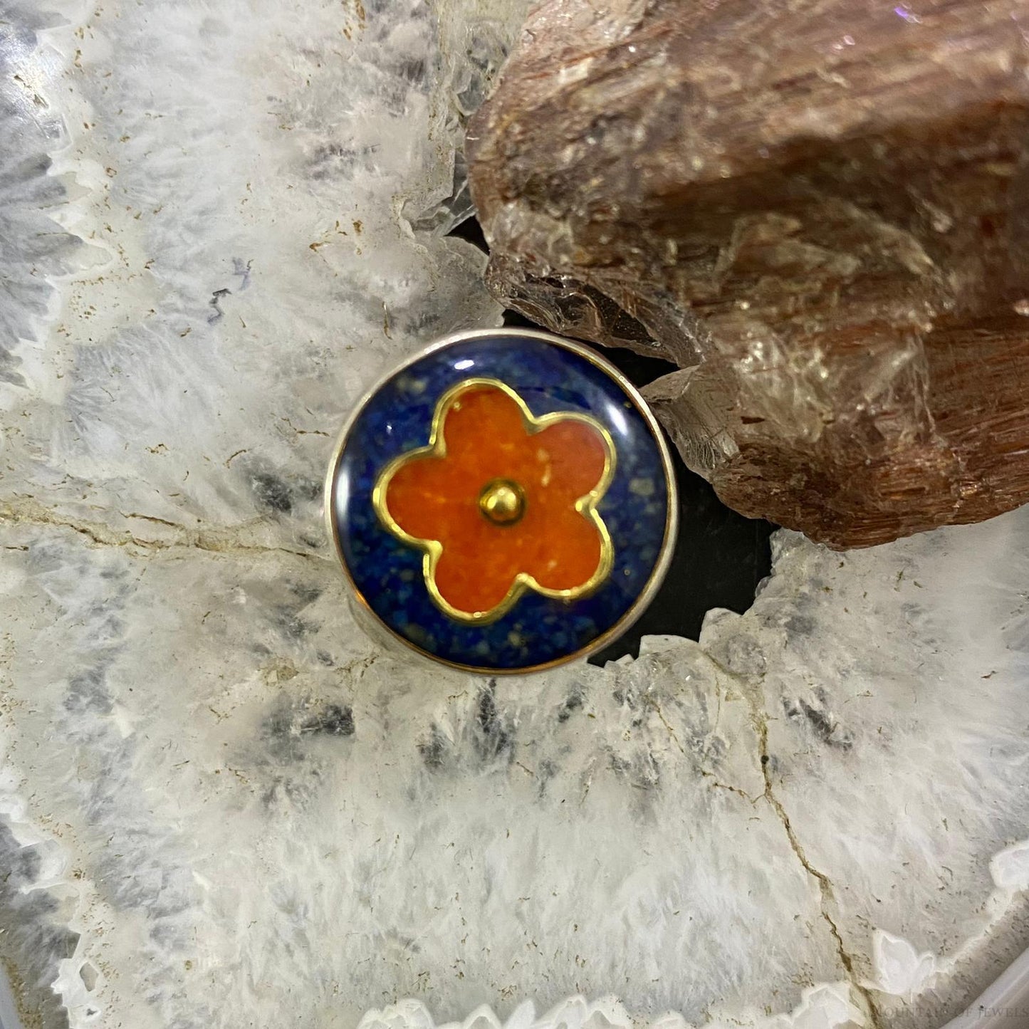Carolyn Pollack Southwestern Style Sterling Silver Multistone Flower Chip Inlay Ring For Women