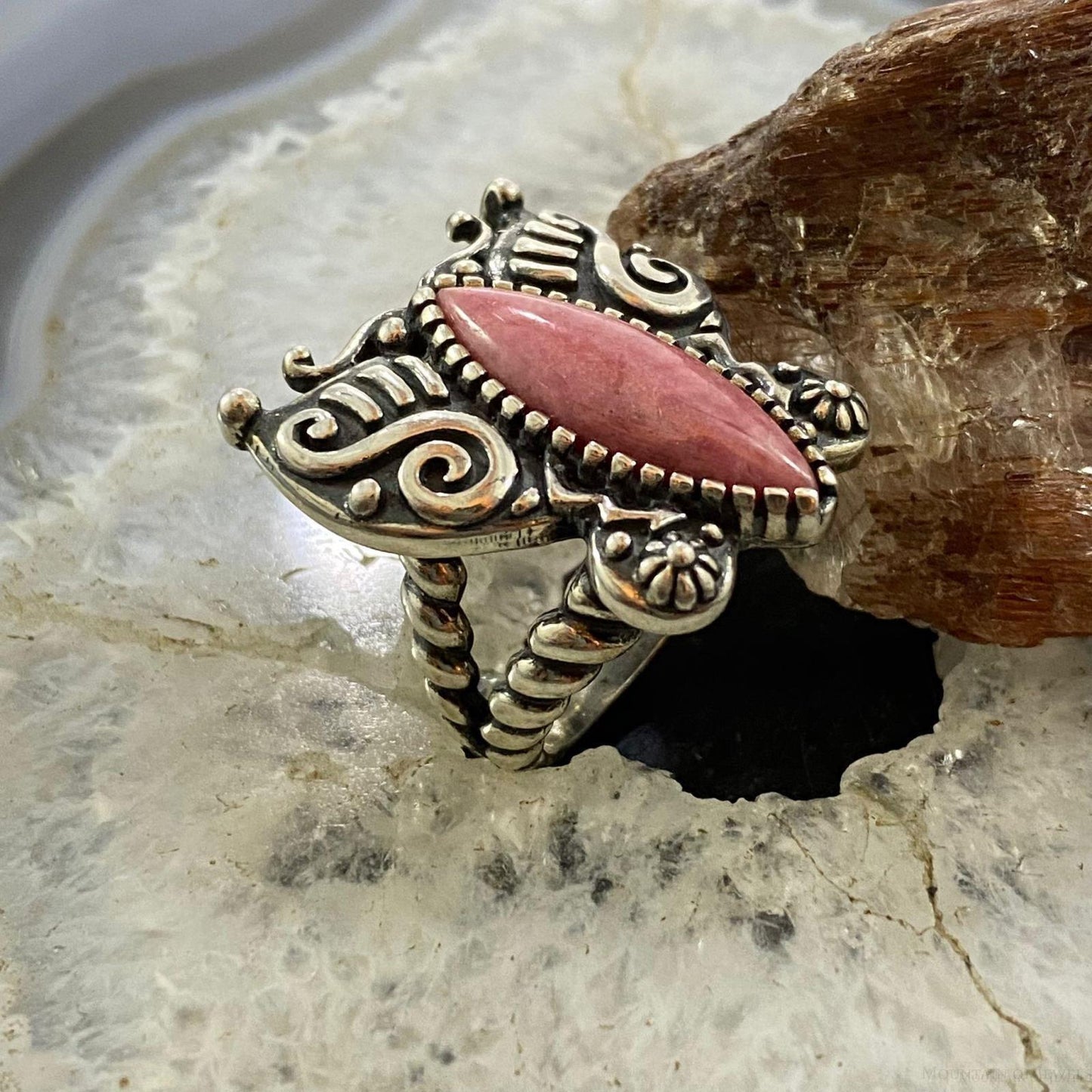 Carolyn Pollack Southwestern Style Sterling Silver Pink Rhodonite Butterfly Ring For Women