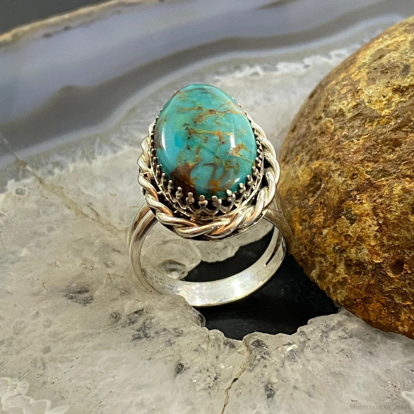 Rachel & Leonard Hurley Sterling Oval Turquoise Decorated Ring Size 9 For Women