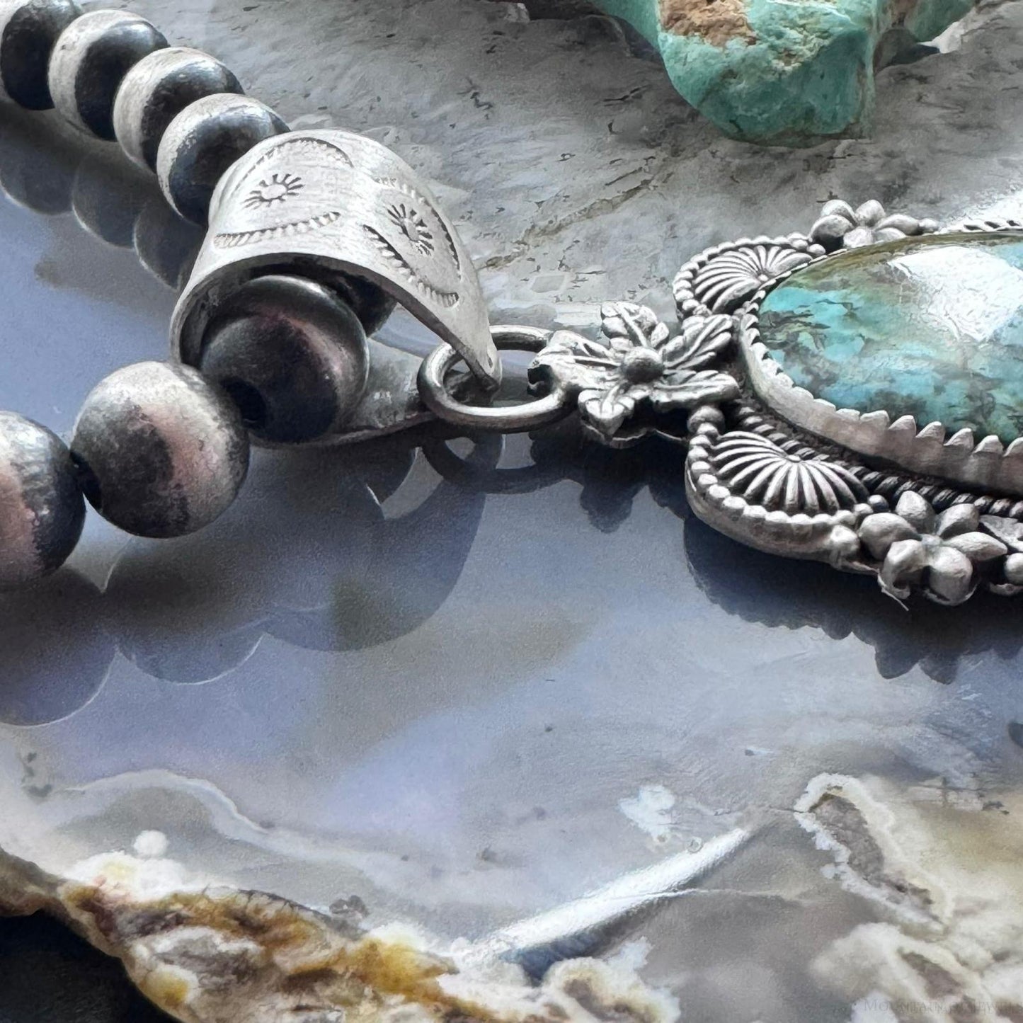 Sterling Silver Southwestern Style Oval Turquoise Decorated Pendant For Women