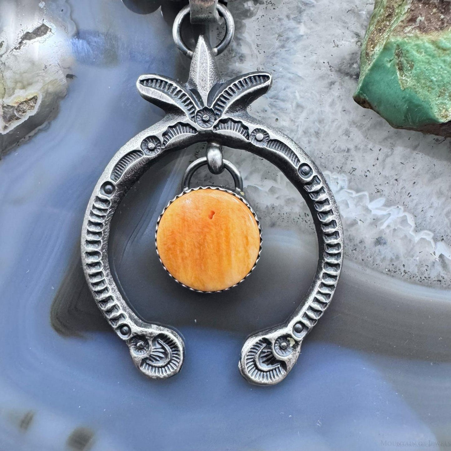 Eva & Linberg Billah Sterling Silver Orange Spiny Oyster Decorated Naja Pendant For Women