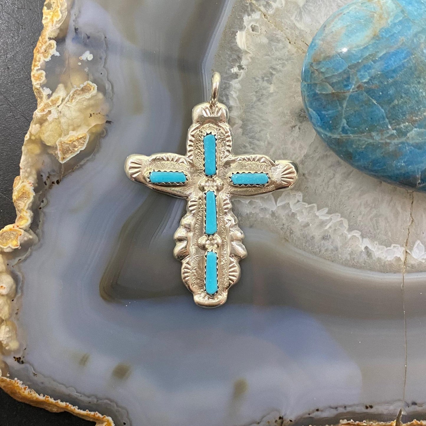 Cecilia Iule Native American Turquoise Sterling Silver Unisex Cross Pendant