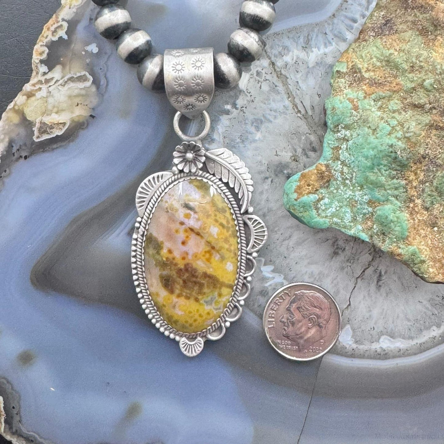 Sterling Silver Southwestern Style Oval River Jasper Decorated Pendant For Women