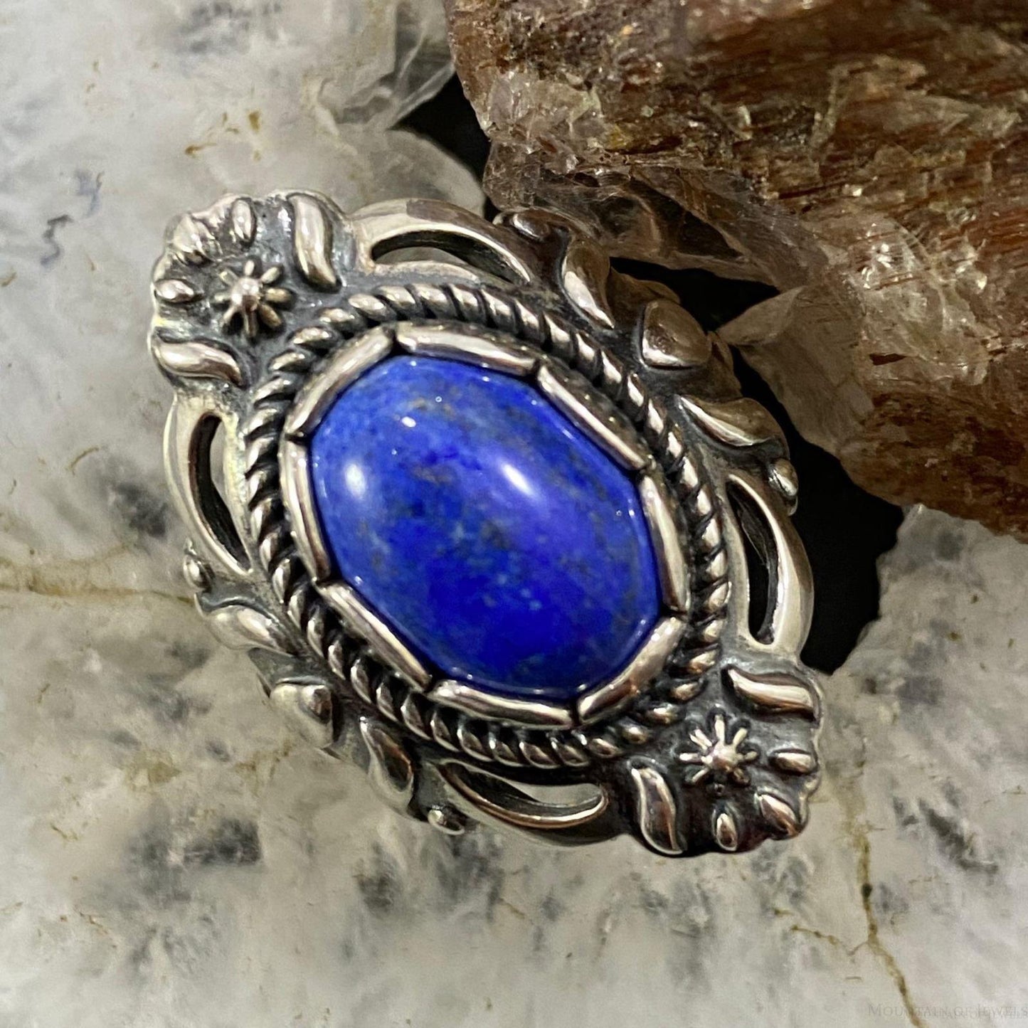 Carolyn Pollack Southwestern Style Sterling Silver Oval Denim Lapis Decorated Ring For Women