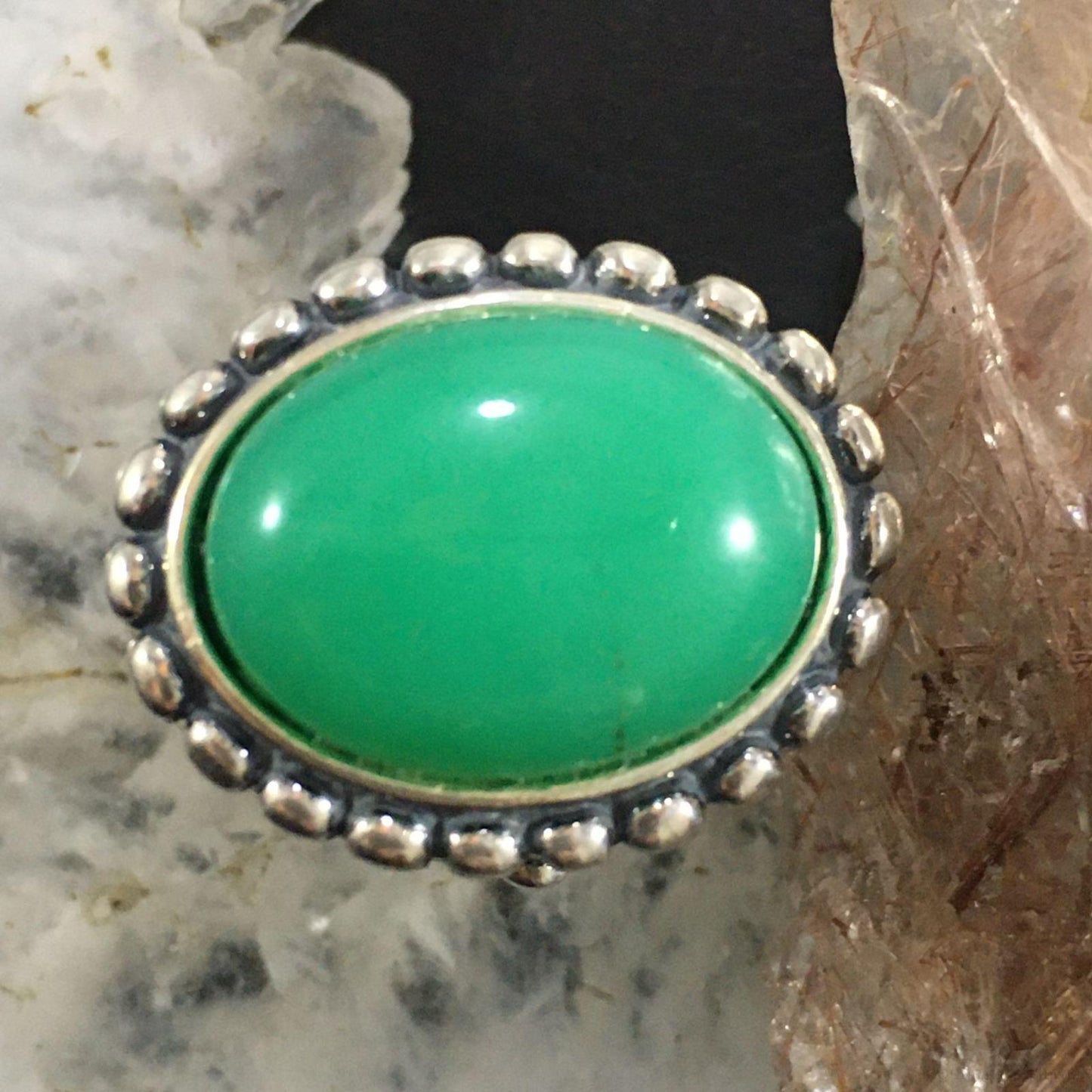 Carolyn Pollack Southwestern Style Sterling Silver Oblong Oval Variscite Decorated Ring For Women