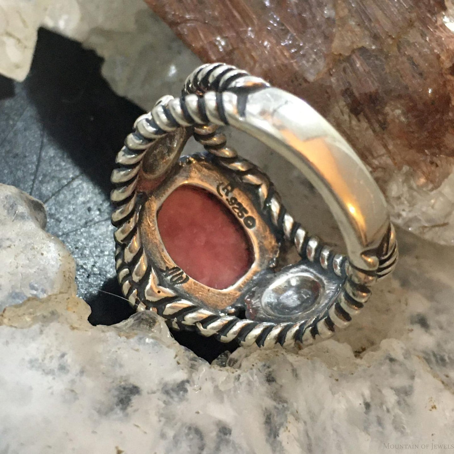 Carolyn Pollack Vintage Southwestern Style Sterling Silver Oval Rhodonite Decorated Ring For Women