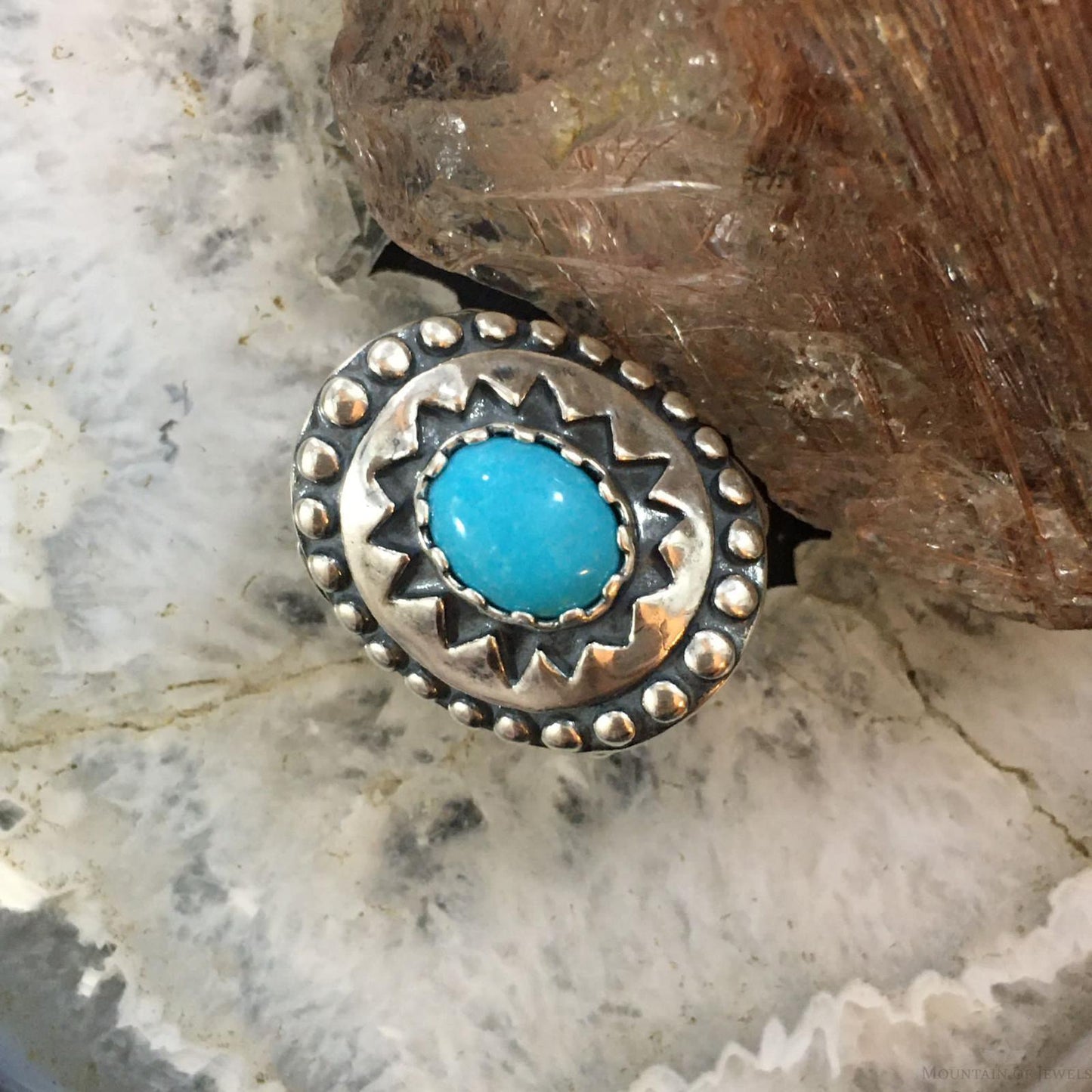 Carolyn Pollack Vintage Southwestern Style Sterling Oval Blue Turquoise Decorated Ring For Women
