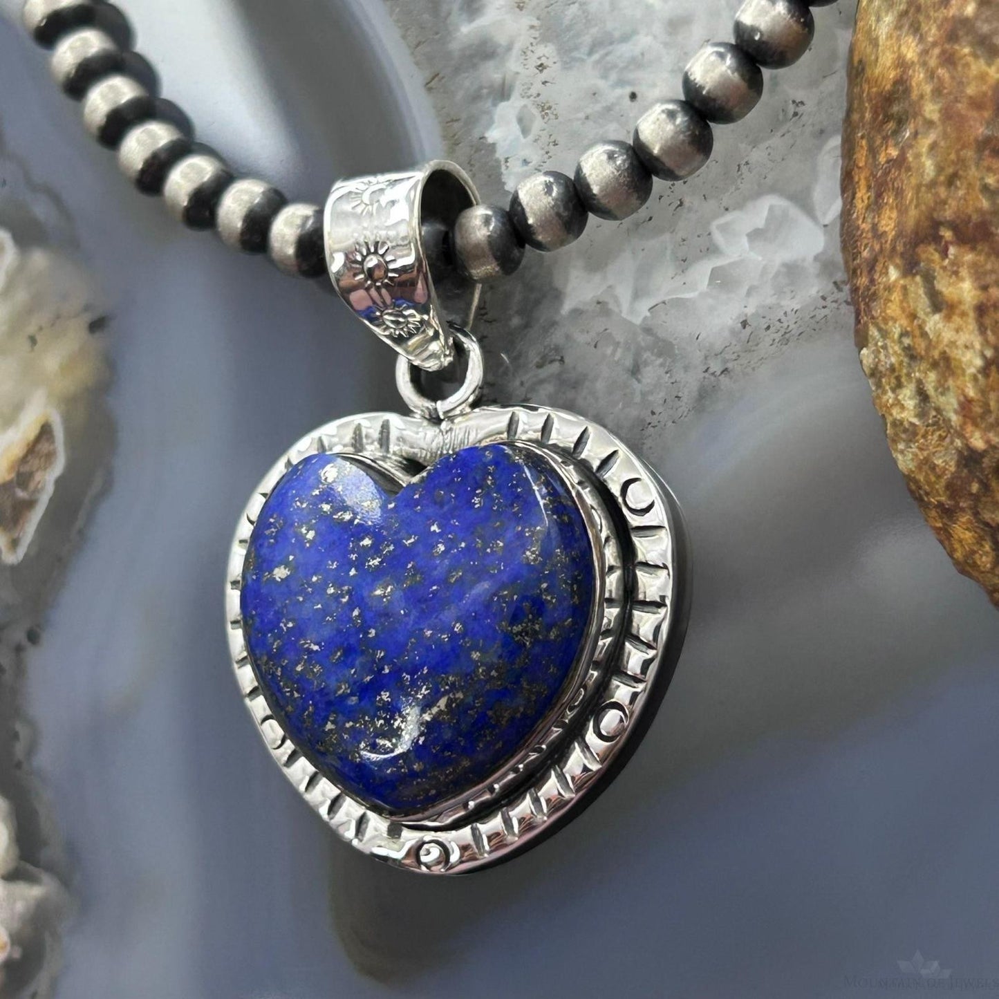 Sterling Silver Southwestern Style Lapis Lazuli Heart Pendant For Women