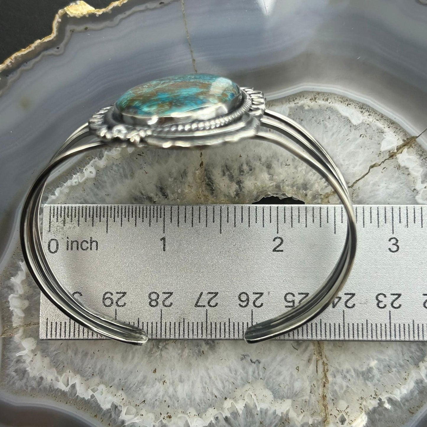 Sterling Silver Southwestern Style Large Oval Shattuckite Bracelet For Women