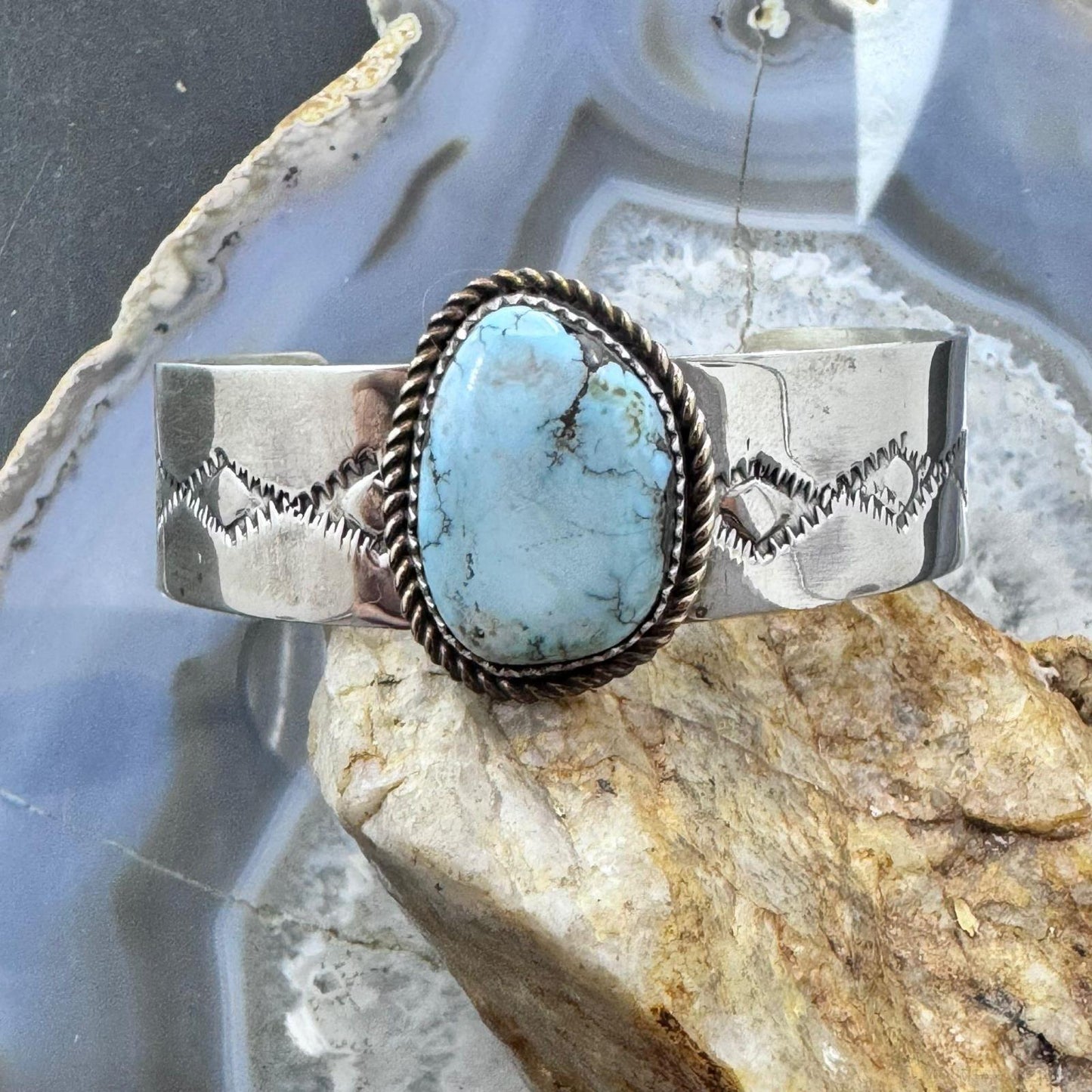 Anthony Lujan Taos Pueblo Vintage Sterling Natural Turquoise Bracelet For Women