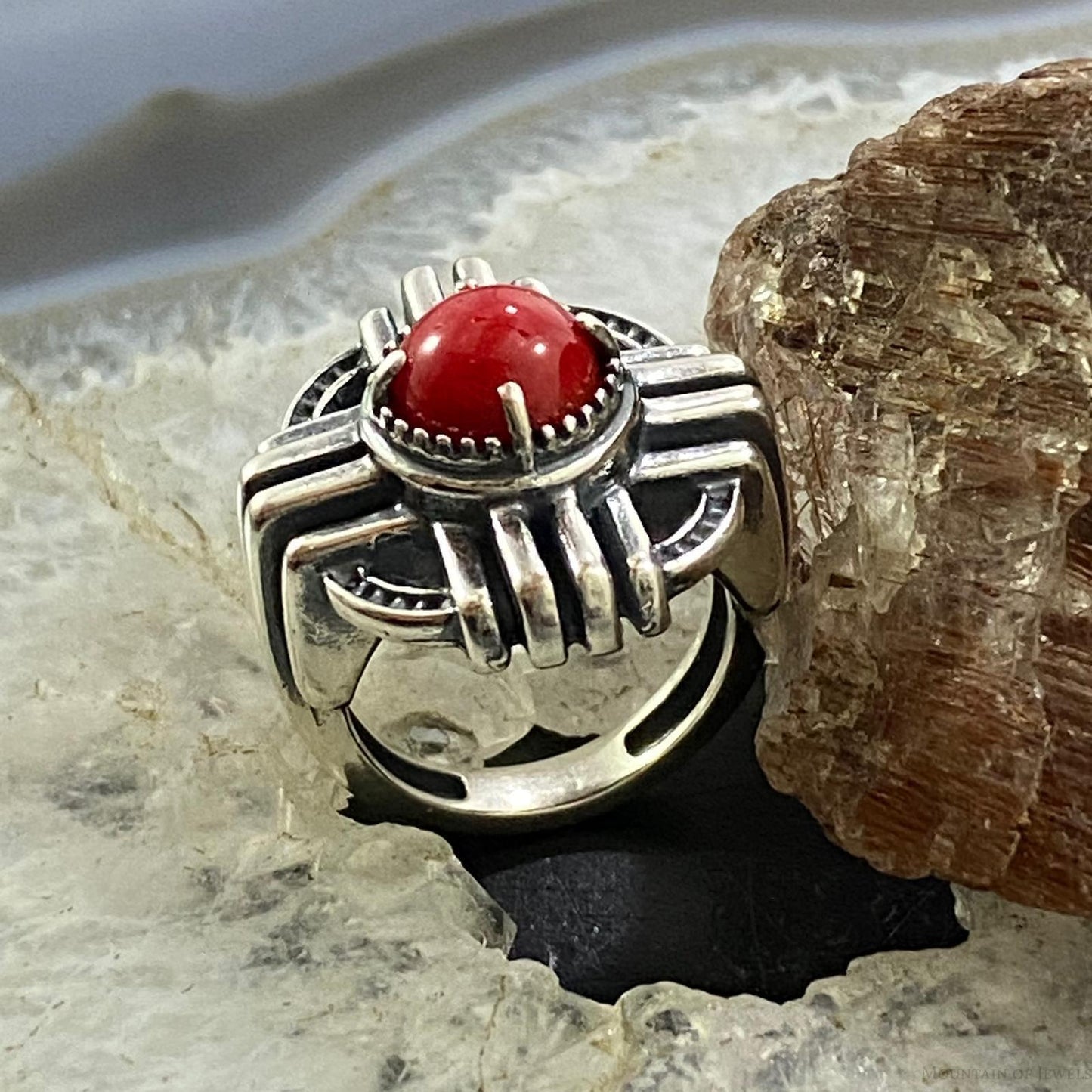 Carolyn Pollack Southwestern Style Sterling Silver Red Jasper Zia Symbol Ring For Women