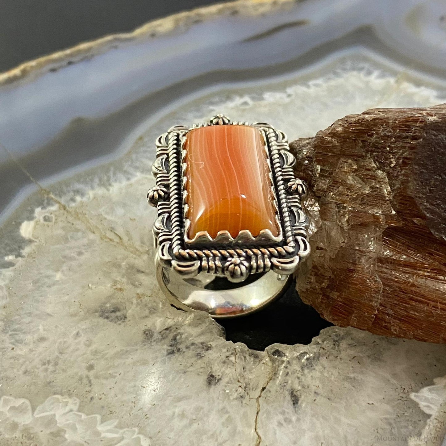 Carolyn Pollack Sterling Silver Elongated Rectangle Carnelian Ring Sz 8.5, 9.25