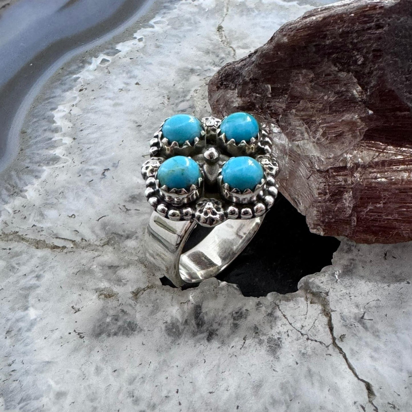 Sterling Silver Southwestern Style 4 Composite Turquoise Adjustable Ring For Women