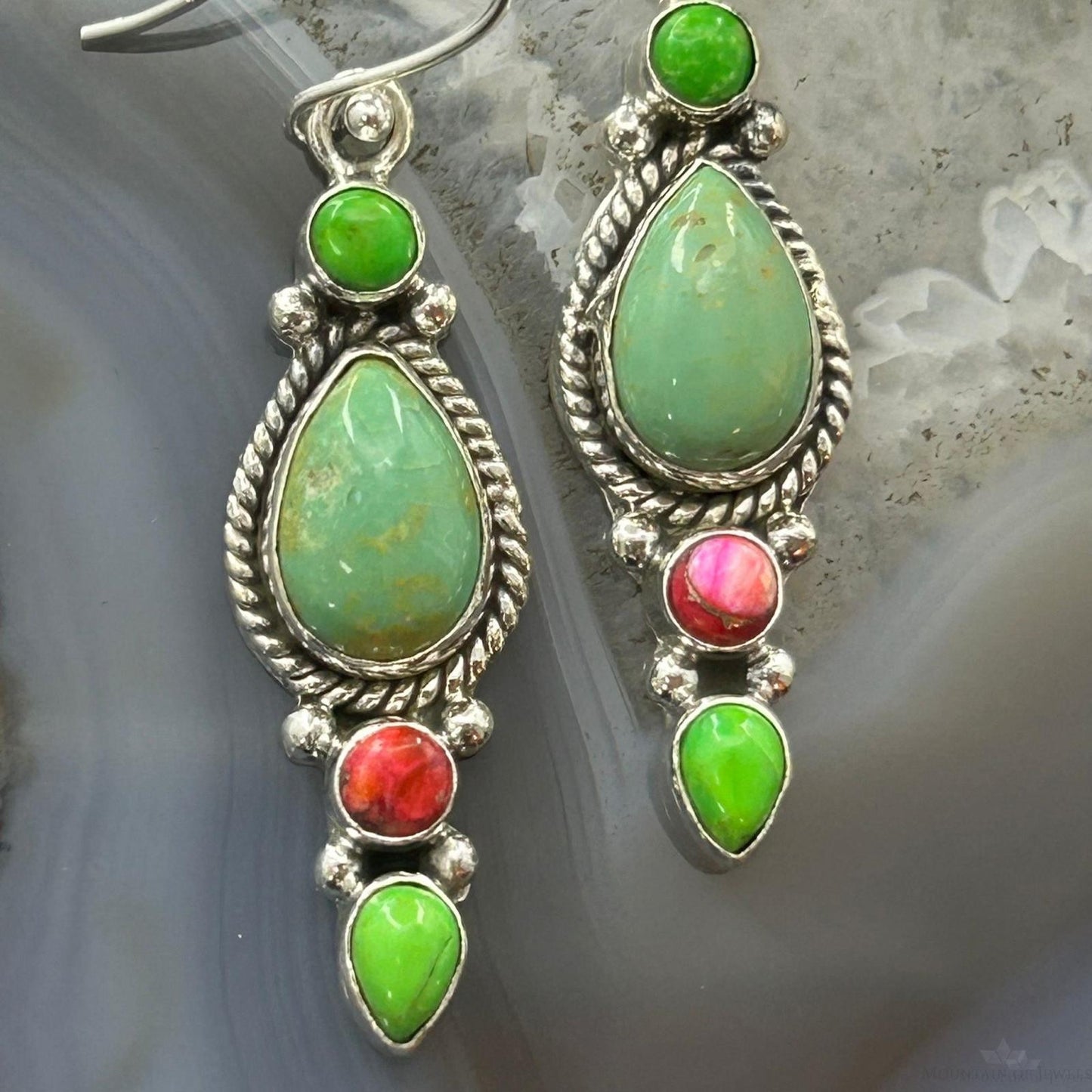 Sterling Silver Southwestern Style Multistone Dangle Earrings For Women #3