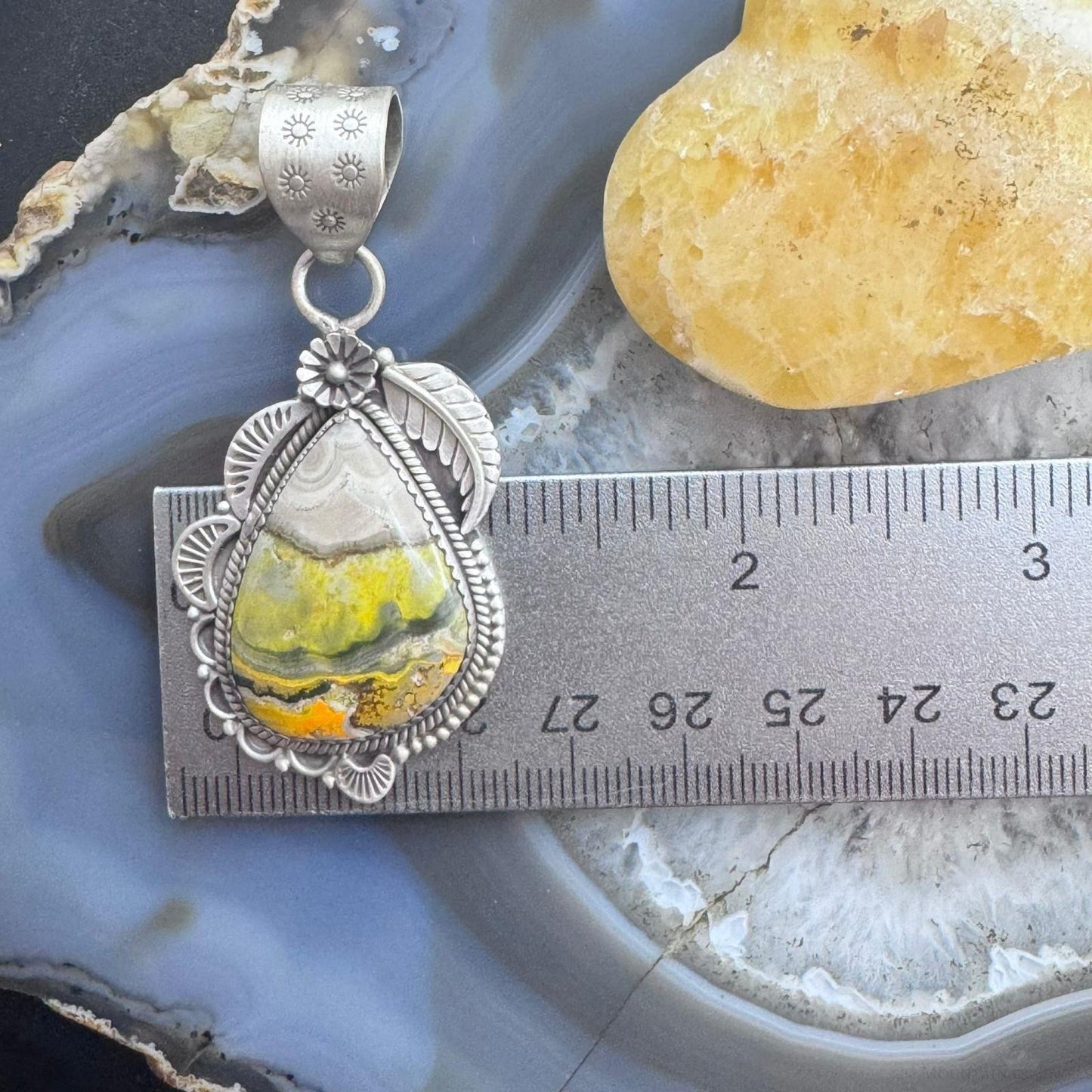 Sterling Silver Southwestern Style Teardrop Bumblebee Jasper Decorated Pendant For Women