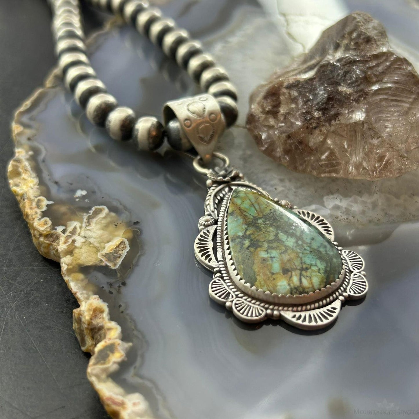 Sterling Silver Southwestern Style Teardrop Turquoise Pendant For Women