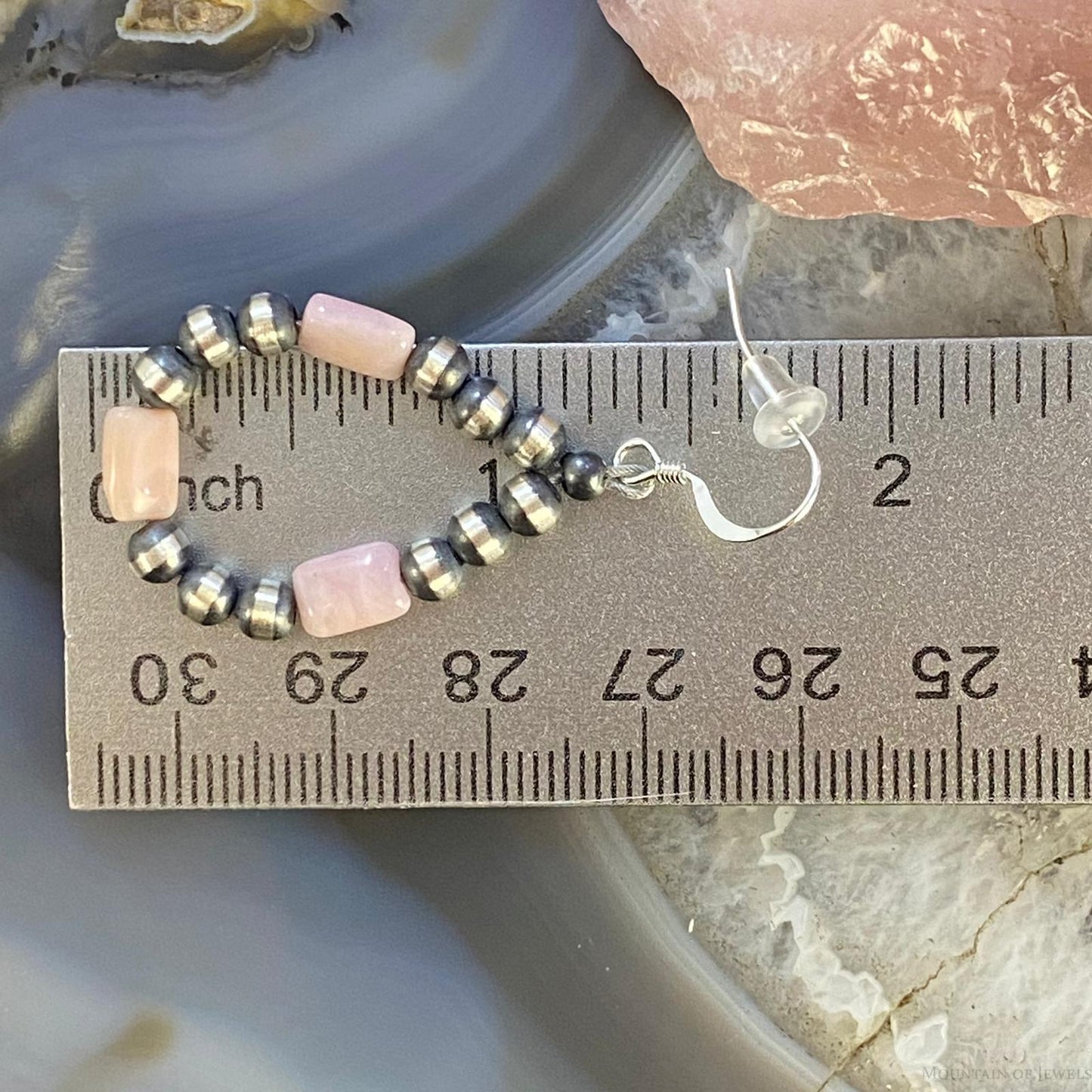 Navajo Pearl Beads & Peruvian Opal 4mm Sterling Silver Hoop Dangle Earrings