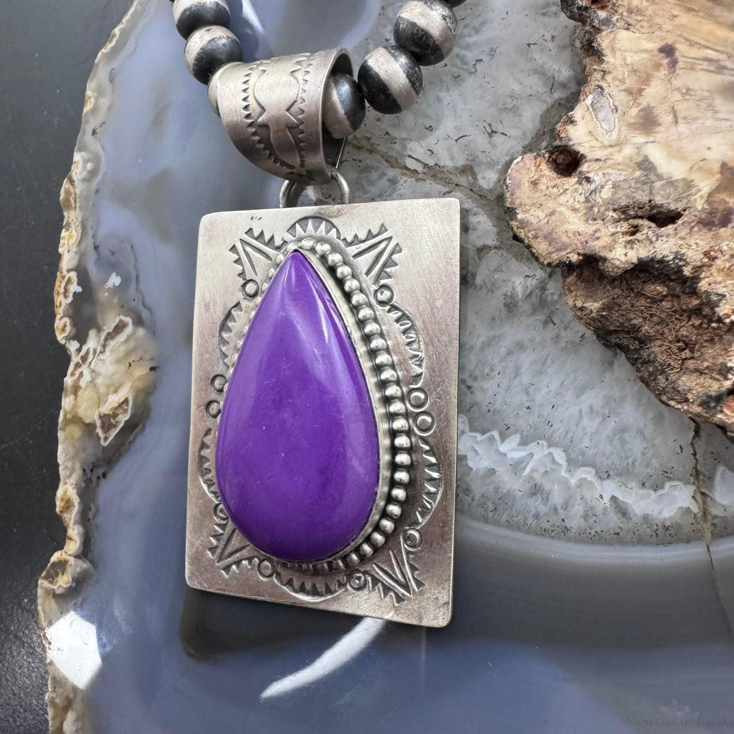 Native American Sterling Silver Purple Phosphosiderite Decorated Pendant For Women