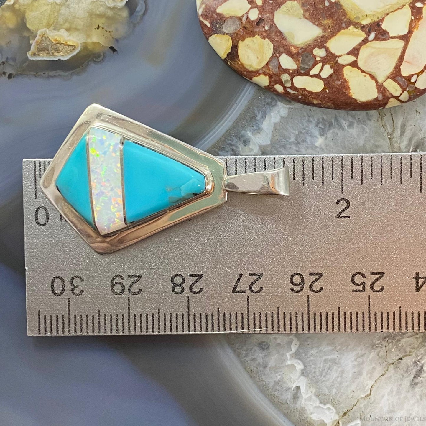 Christine Wolf Sterling Silver Turquoise & Opal Inlay Kite Pendant For Women