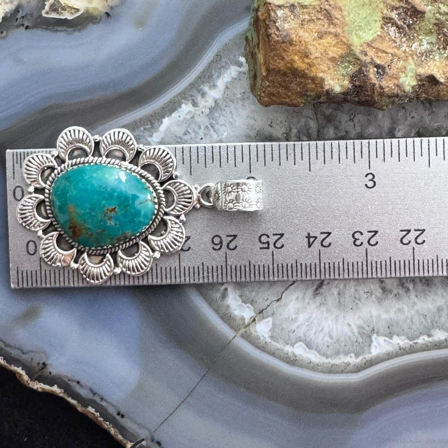 Sterling Silver Southwestern Style Large Turquoise Decorated Pendant For Women