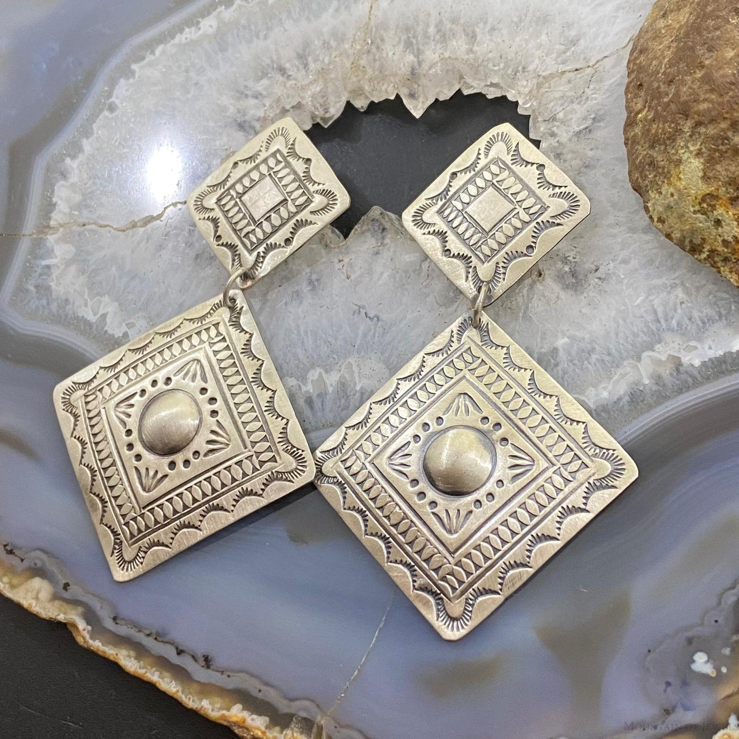 Harold Joe Native American Sterling Silver Stamped Post Earrings For Women #1