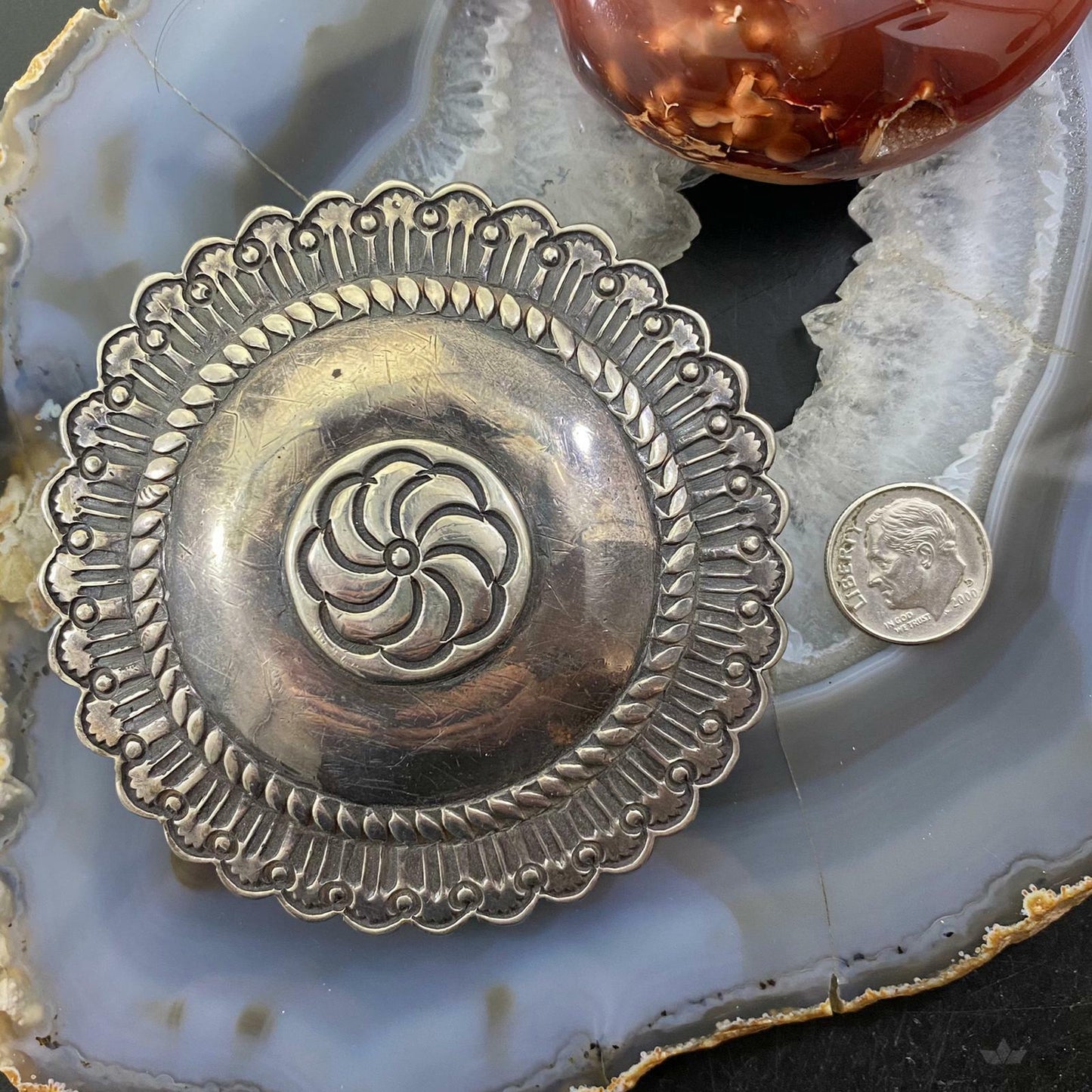 Vintage Native American Silver Rounded Stamped Belt Buckle For Men