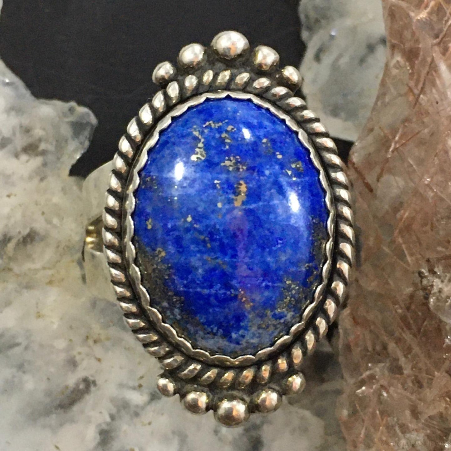 Carolyn Pollack Southwestern Style Sterling Silver Oval Denim Lapis Decorated Ring For Women