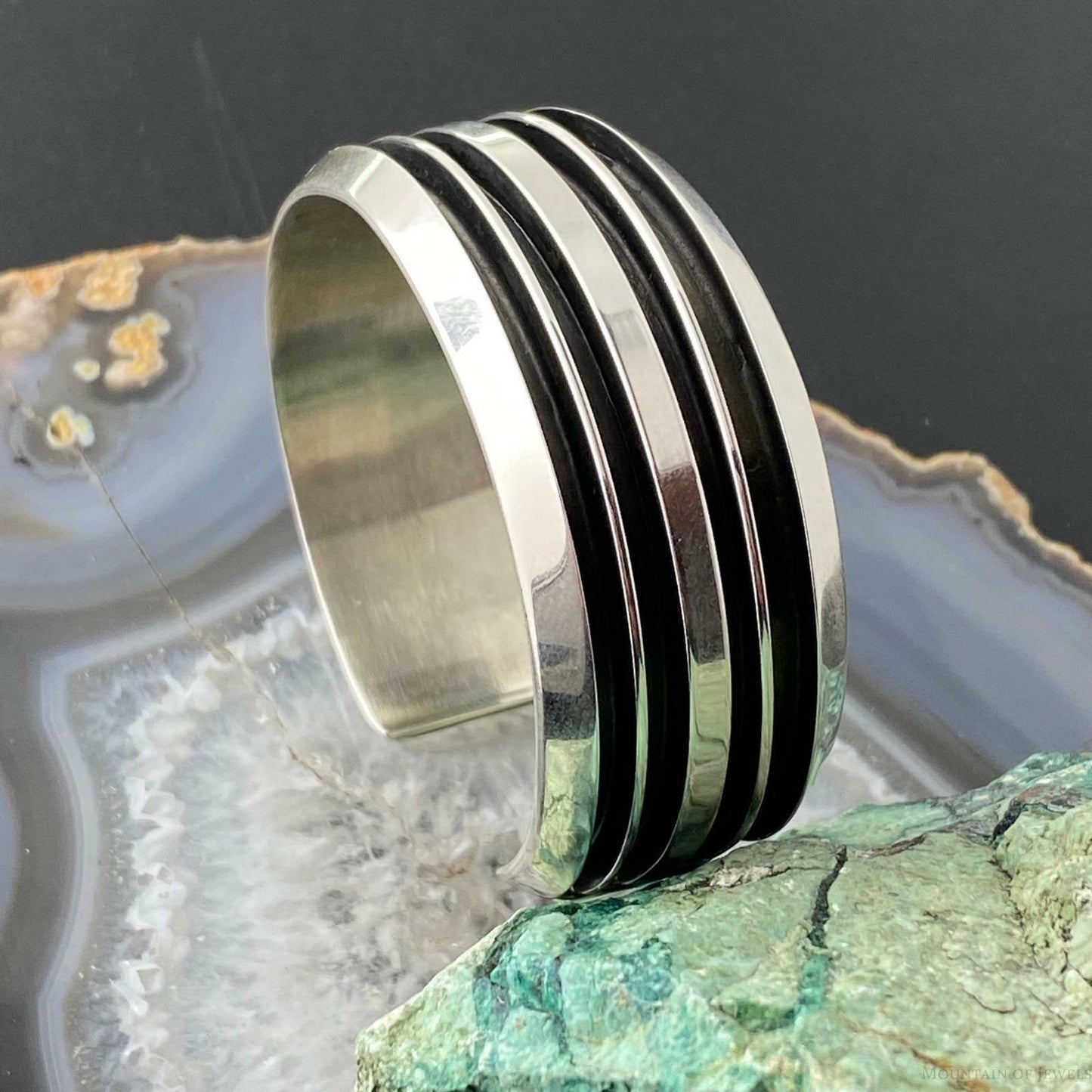 Tom Hawk Native American Sterling Silver Grooves Bracelet Cuff For Men