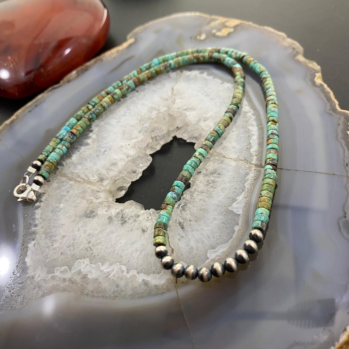 Turquoise Beads w/10 Navajo Pearl Beads 4 mm Sterling Silver 18" Unisex Necklace