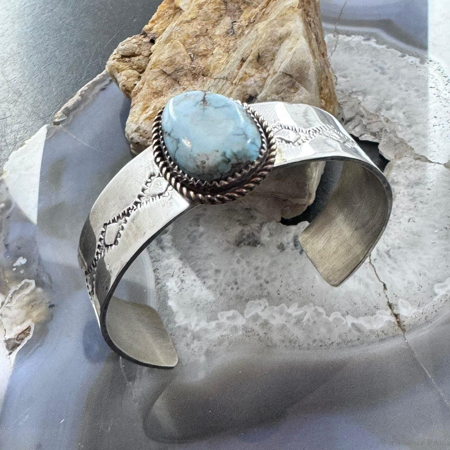Anthony Lujan Taos Pueblo Vintage Sterling Natural Turquoise Bracelet For Women