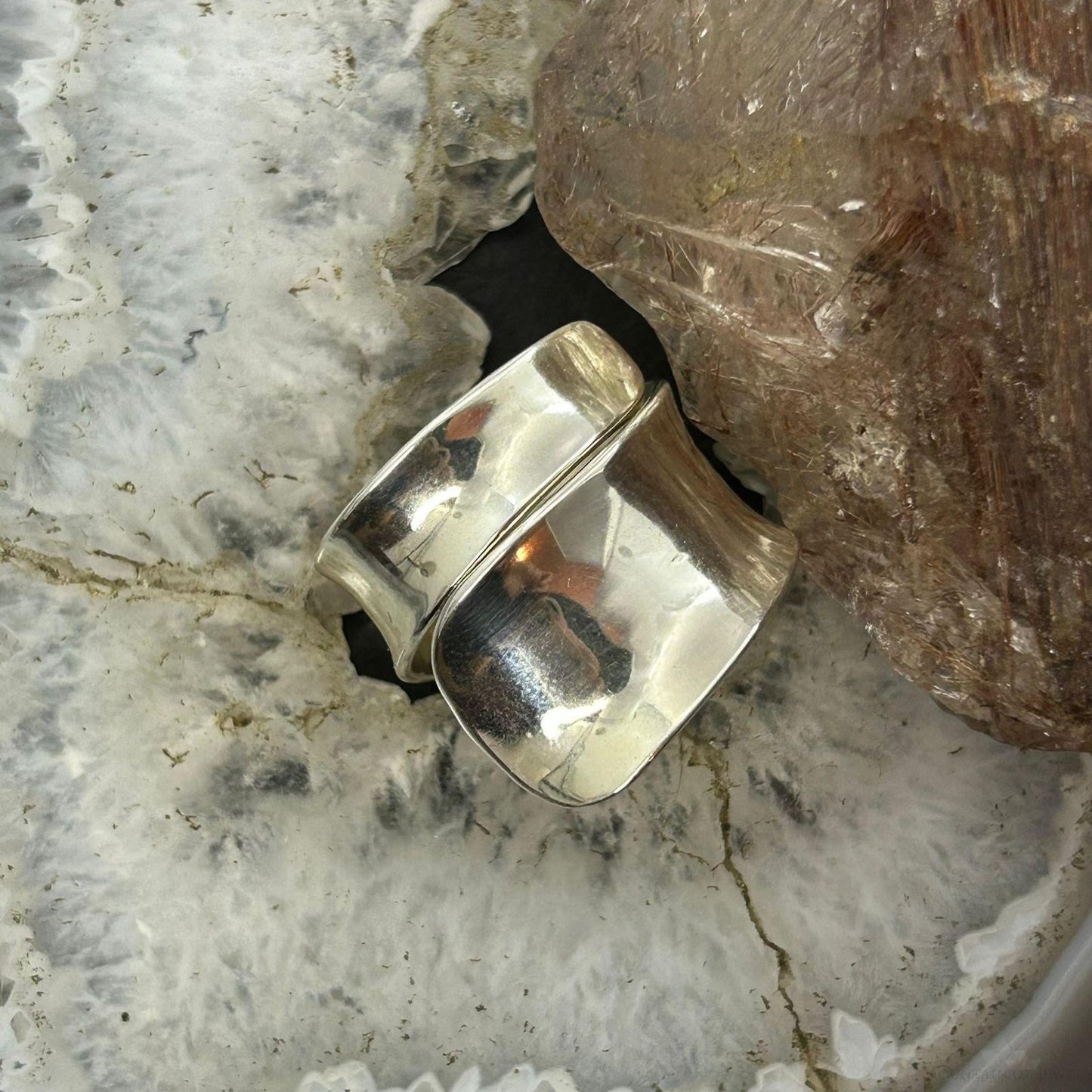 Sterling Silver Wide Warp Around Fashion Ring Size 8.5 For Women, Taxco Mexico