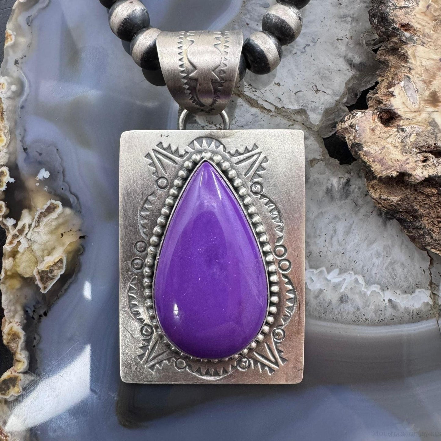 Native American Sterling Silver Purple Phosphosiderite Decorated Pendant For Women