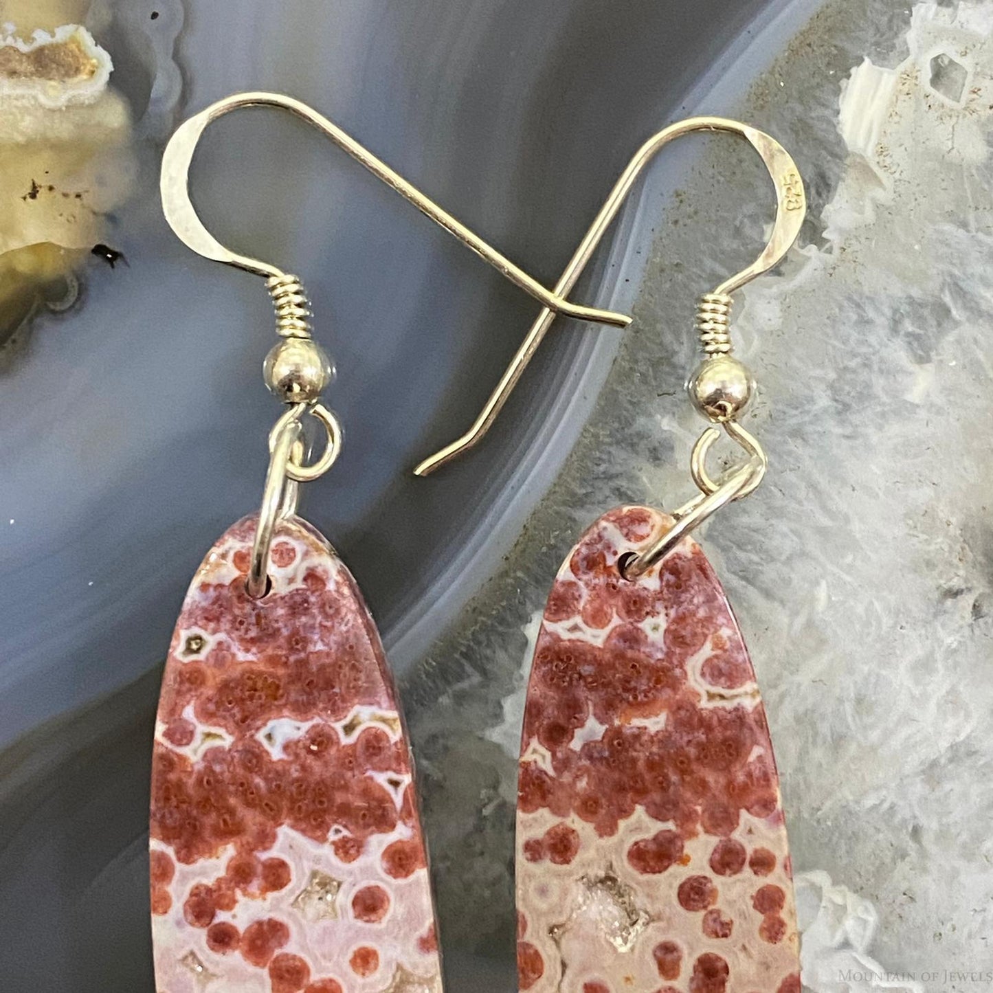 Sterling Silver Oval Red Jasper Slab Dangle Earrings For Women #088