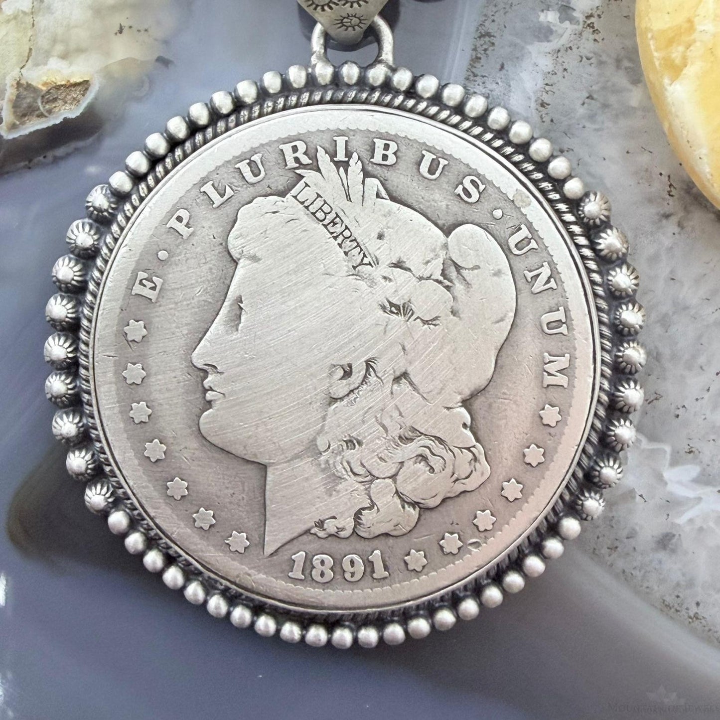 Genuine 90% Silver 1891 US Morgan Dollar Decorated Unisex Pendant