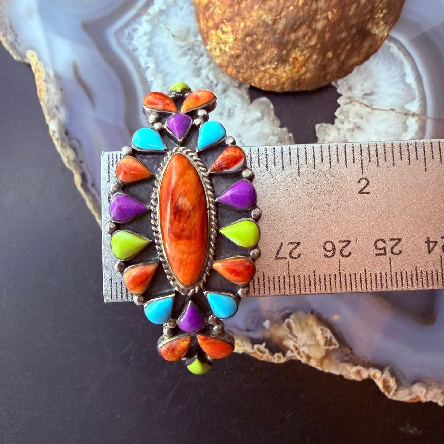 Signed Vintage Native American Sterling Silver Multi Stone Cluster Bracelet For Women