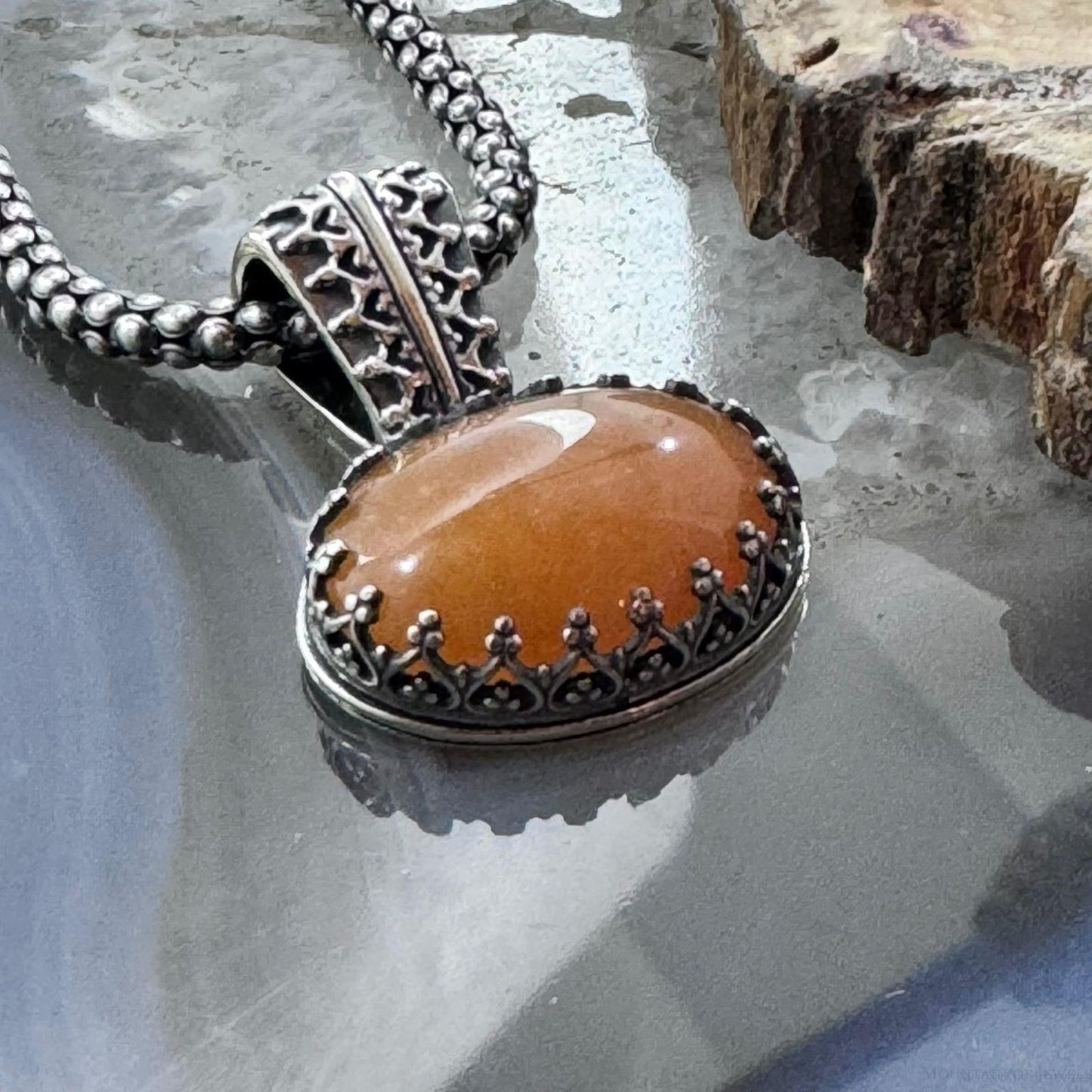 Carolyn Pollack Sterling Silver Oval Carnelian Country Couture Pendant With Necklace
